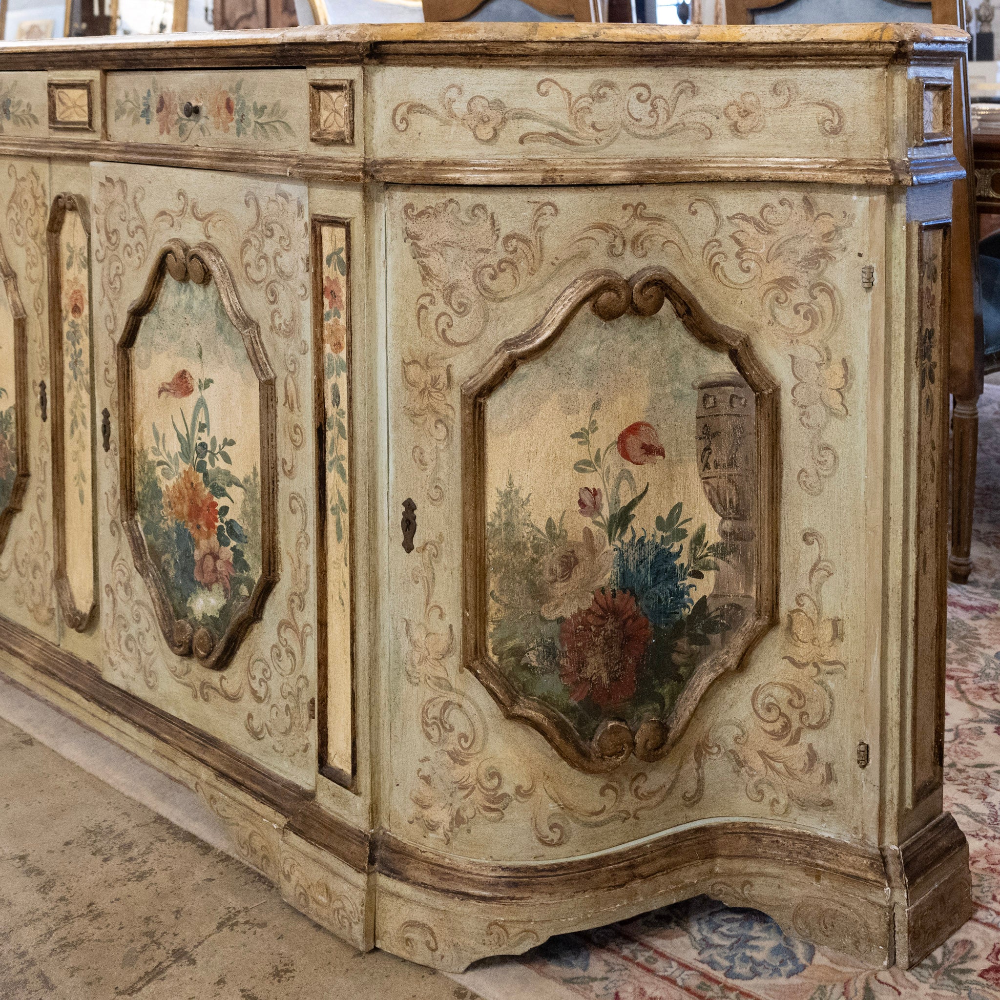 Italian Hand-Painted Soft Green Floral Sideboard - Image 13