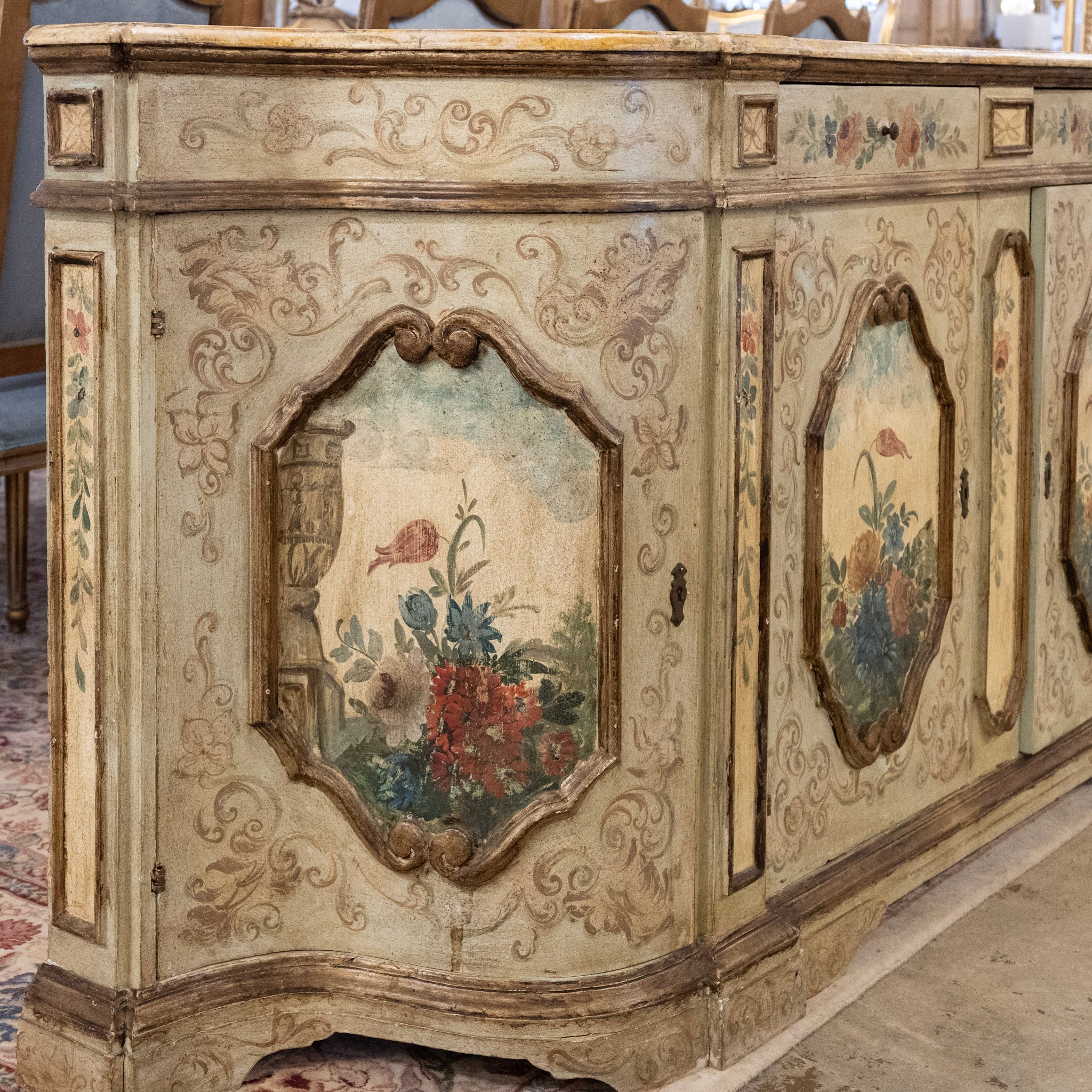 Italian Hand-Painted Soft Green Floral Sideboard - Image 14