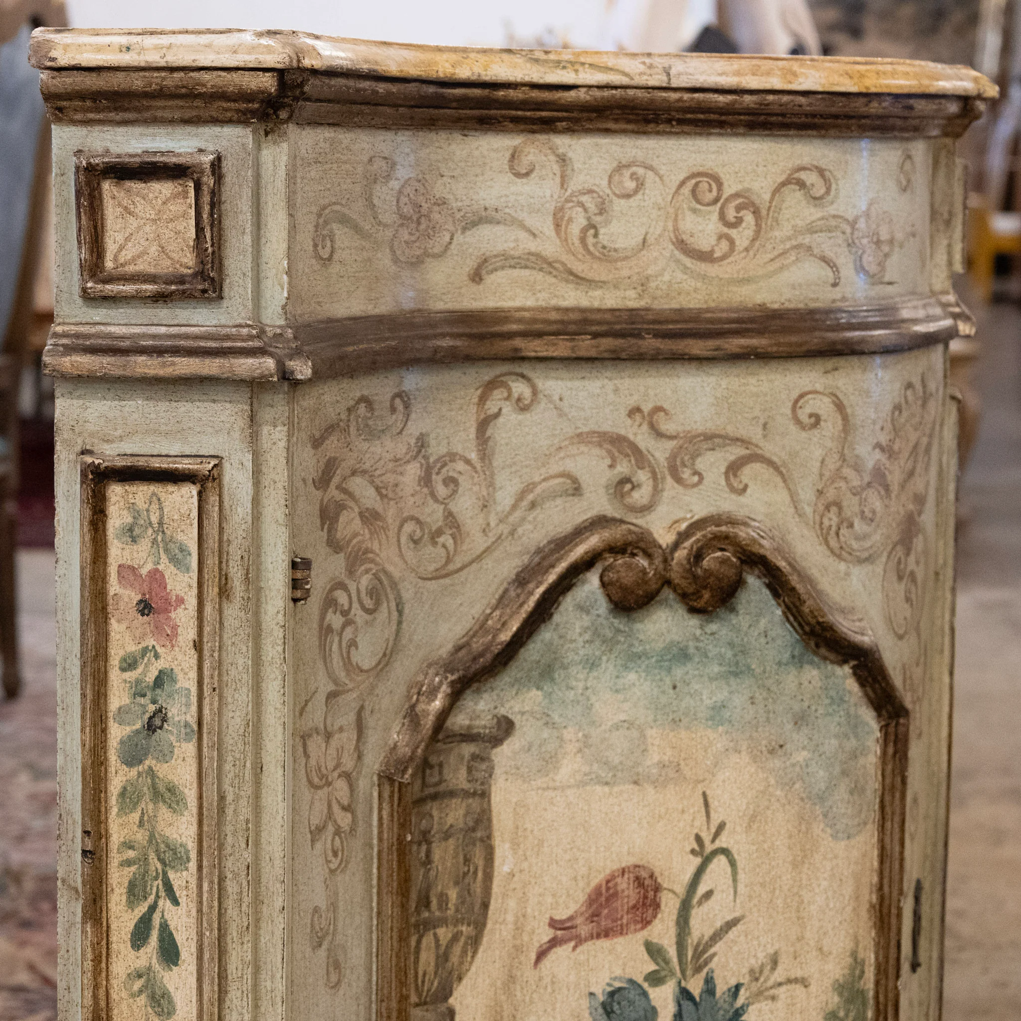 Italian Hand-Painted Soft Green Floral Sideboard - Image 15