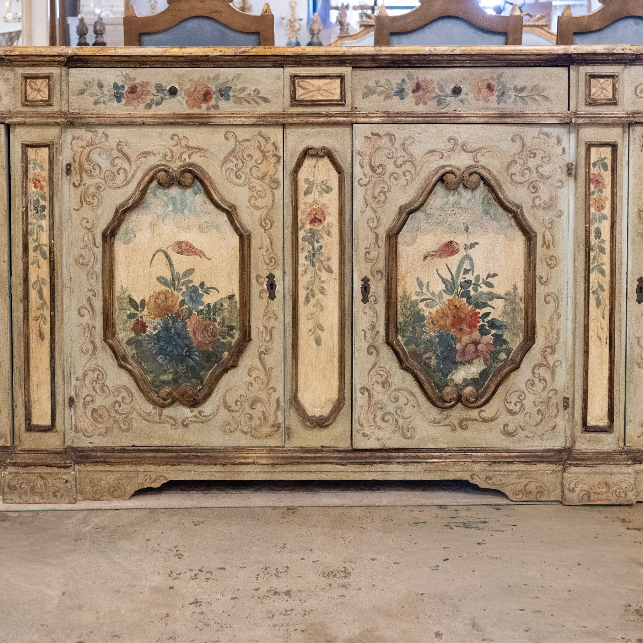 Italian Hand-Painted Soft Green Floral Sideboard - Image 2