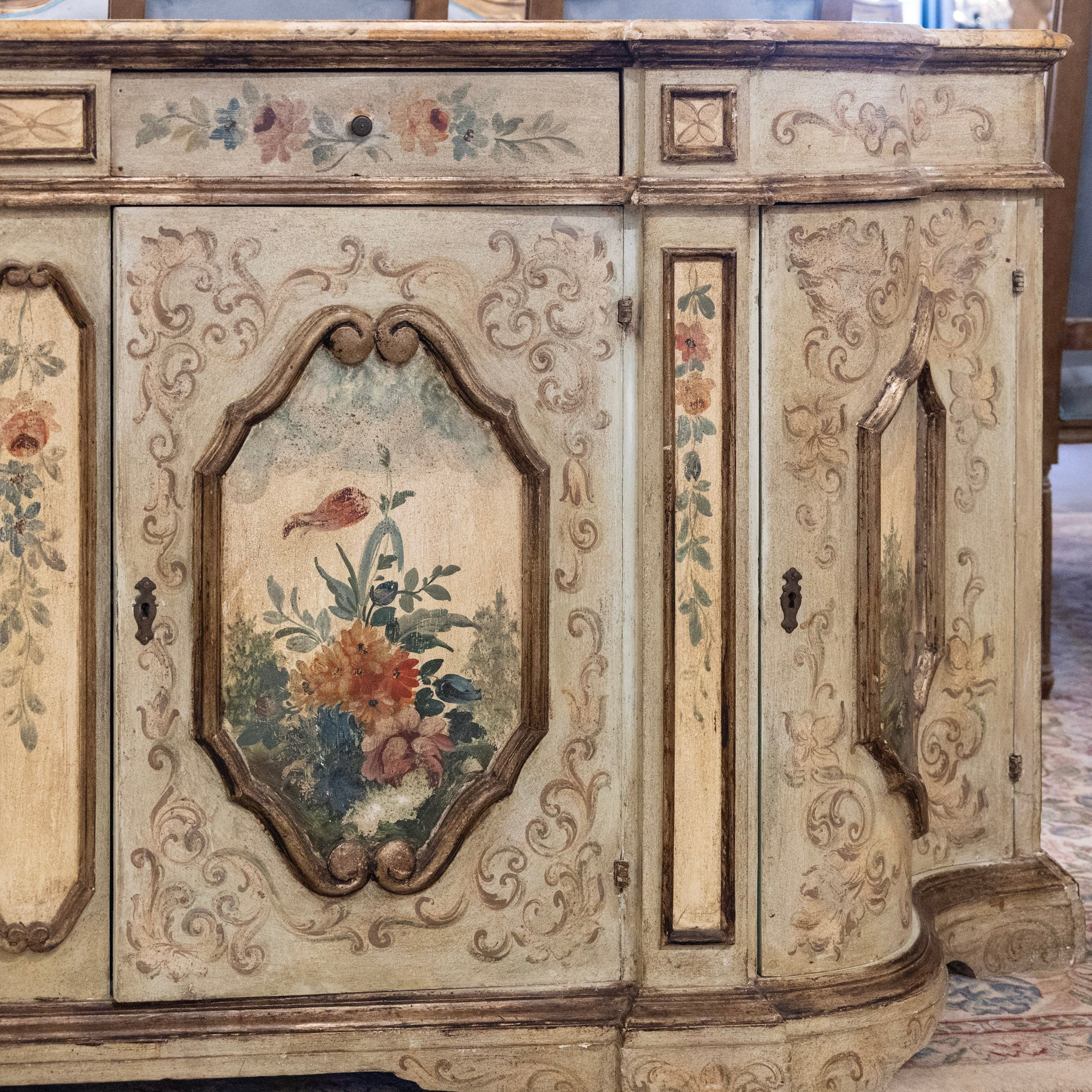 Italian Hand-Painted Soft Green Floral Sideboard - Image 4