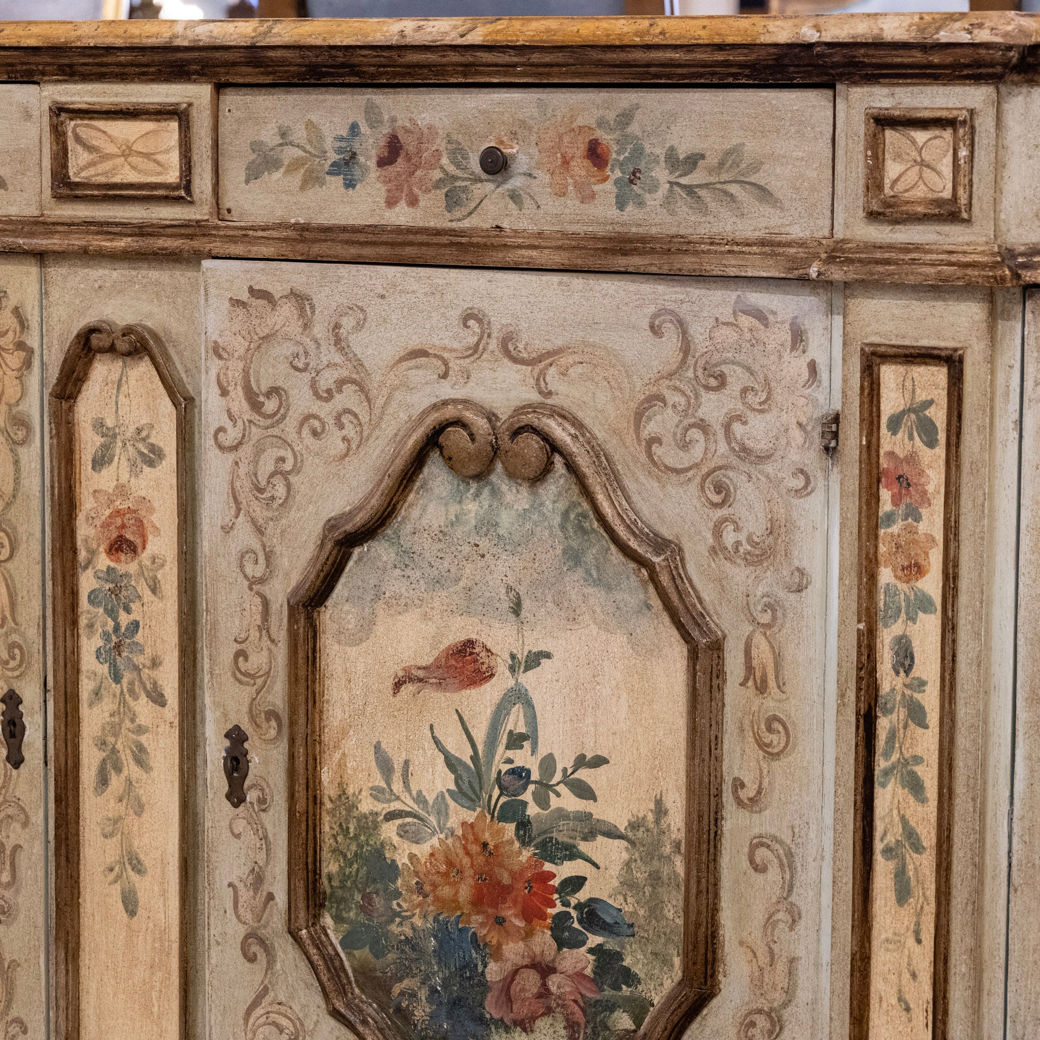 Italian Hand-Painted Soft Green Floral Sideboard - Image 8