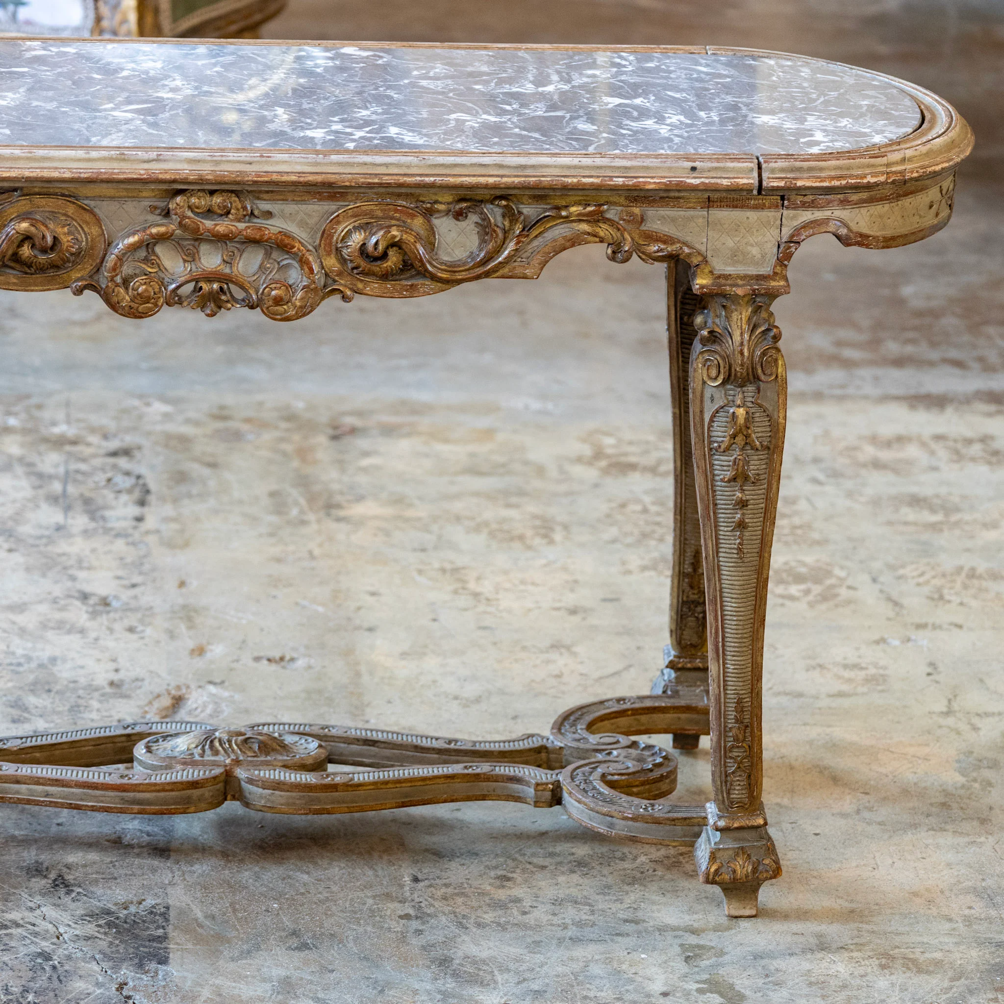 Italian Oval Coffee Table – Gilded Carvings & Gray Marble Top - Image 3