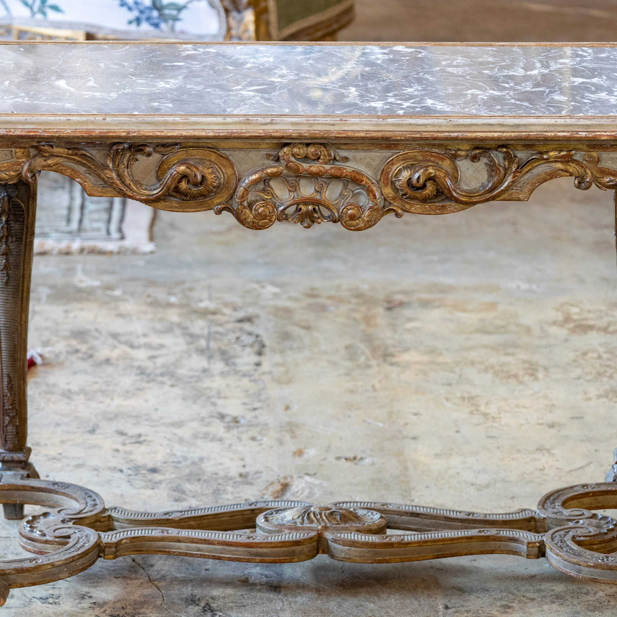 Italian Oval Coffee Table – Gilded Carvings & Gray Marble Top - Image 4