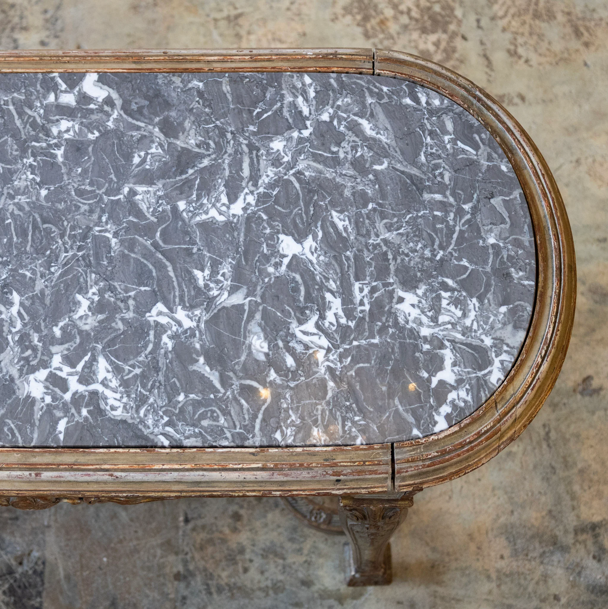 Italian Oval Coffee Table – Gilded Carvings & Gray Marble Top - Image 6