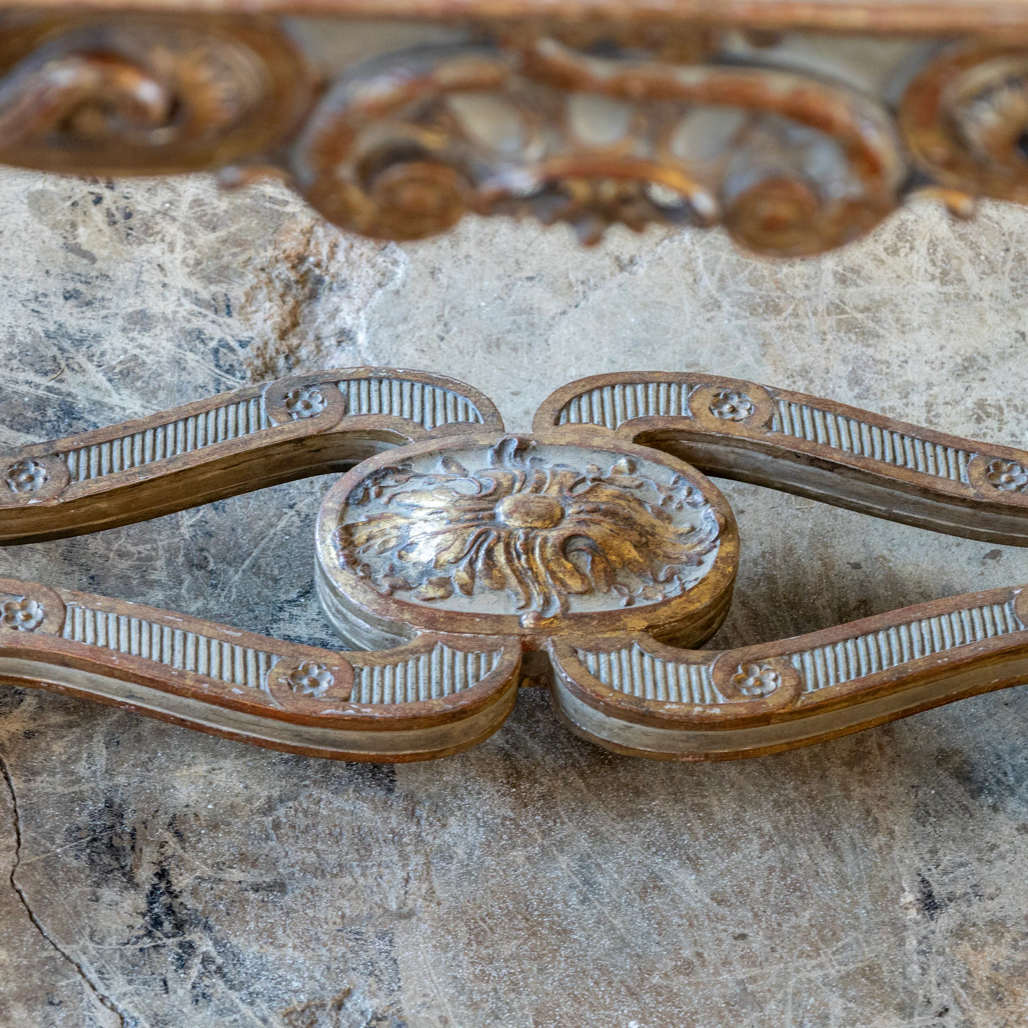 Italian Oval Coffee Table – Gilded Carvings & Gray Marble Top - Image 7