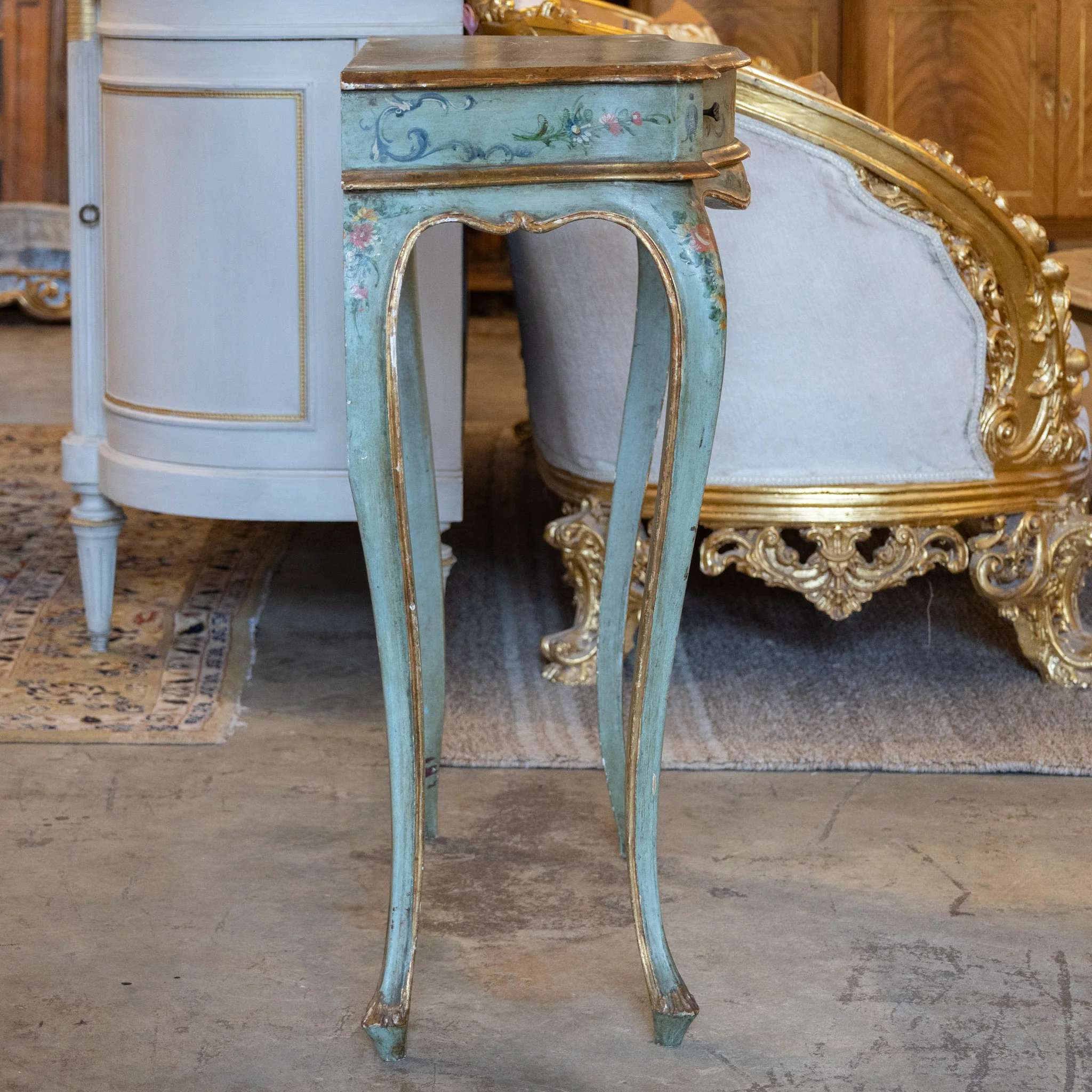 Italian Painted Console Table – Green with Floral Motifs & Gilded Accents - Image 8