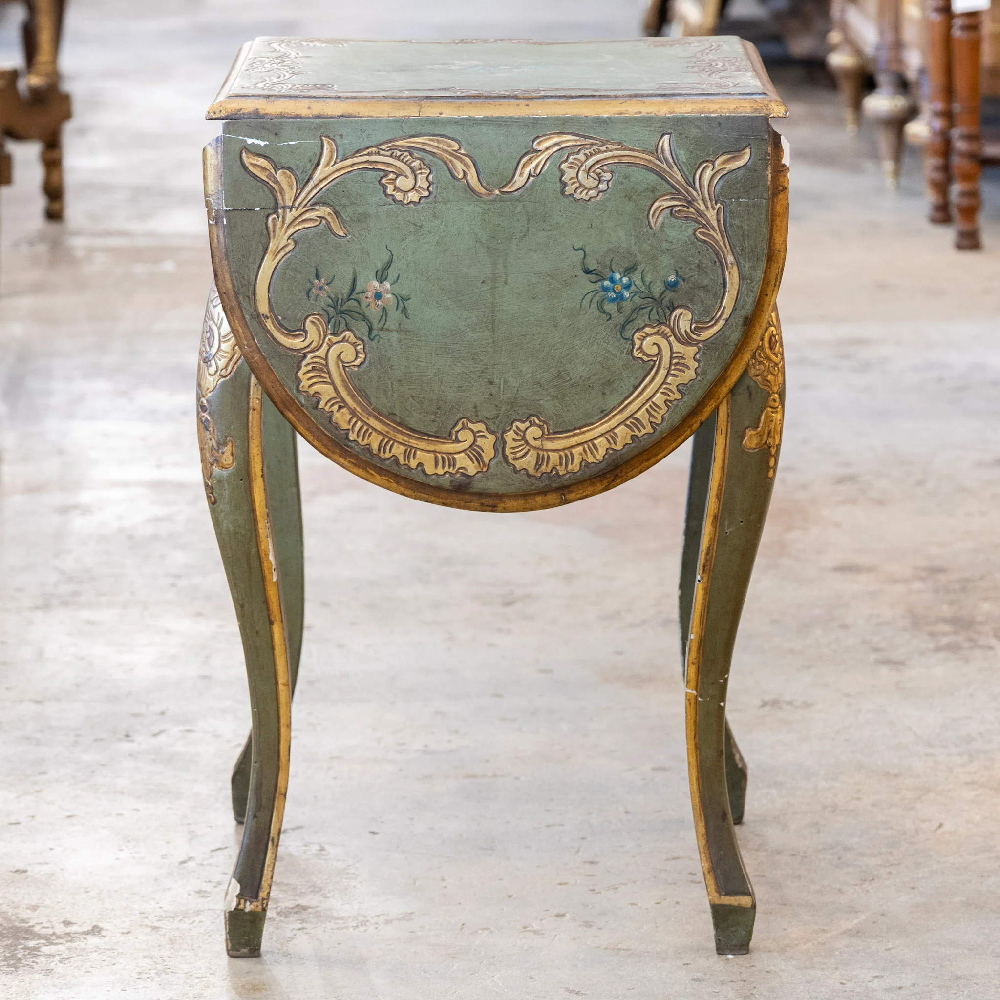 Italian Painted Green Accent Table – Drop-Leaf Sides with Gilded Accents - Image 5