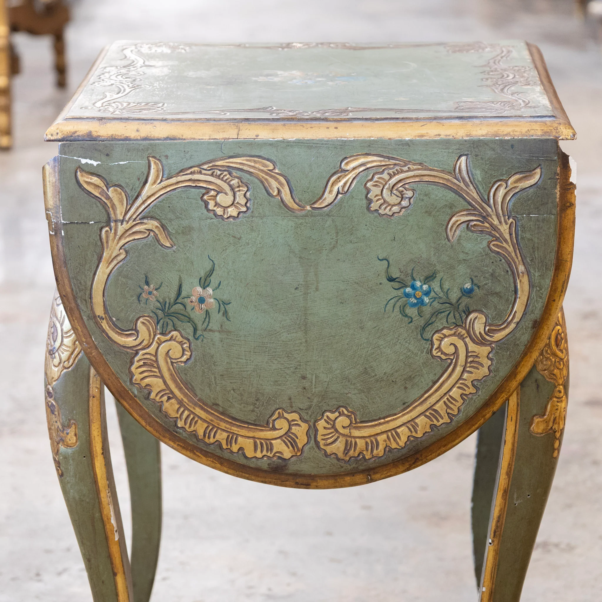 Italian Painted Green Accent Table – Drop-Leaf Sides with Gilded Accents - Image 6