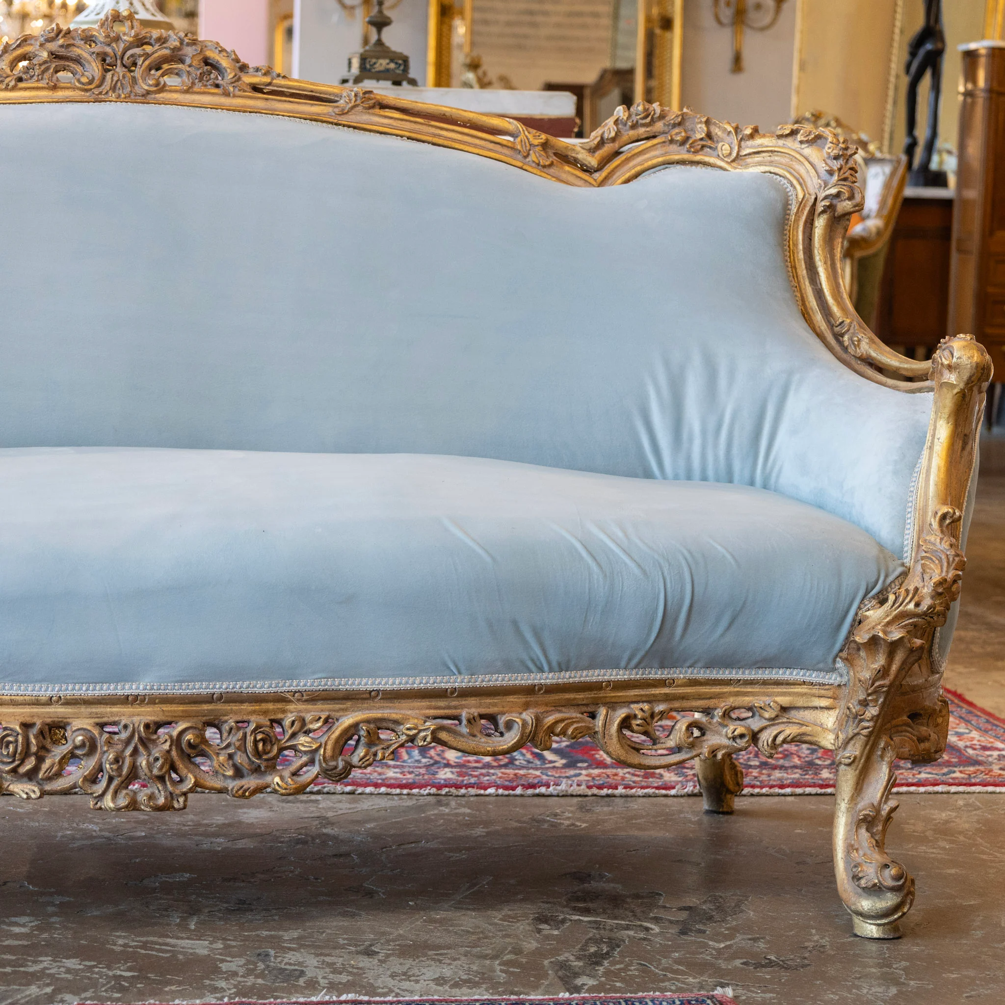 Louis Gilded XV Sofa – Baby Blue Velvet Upholstery - Image 5