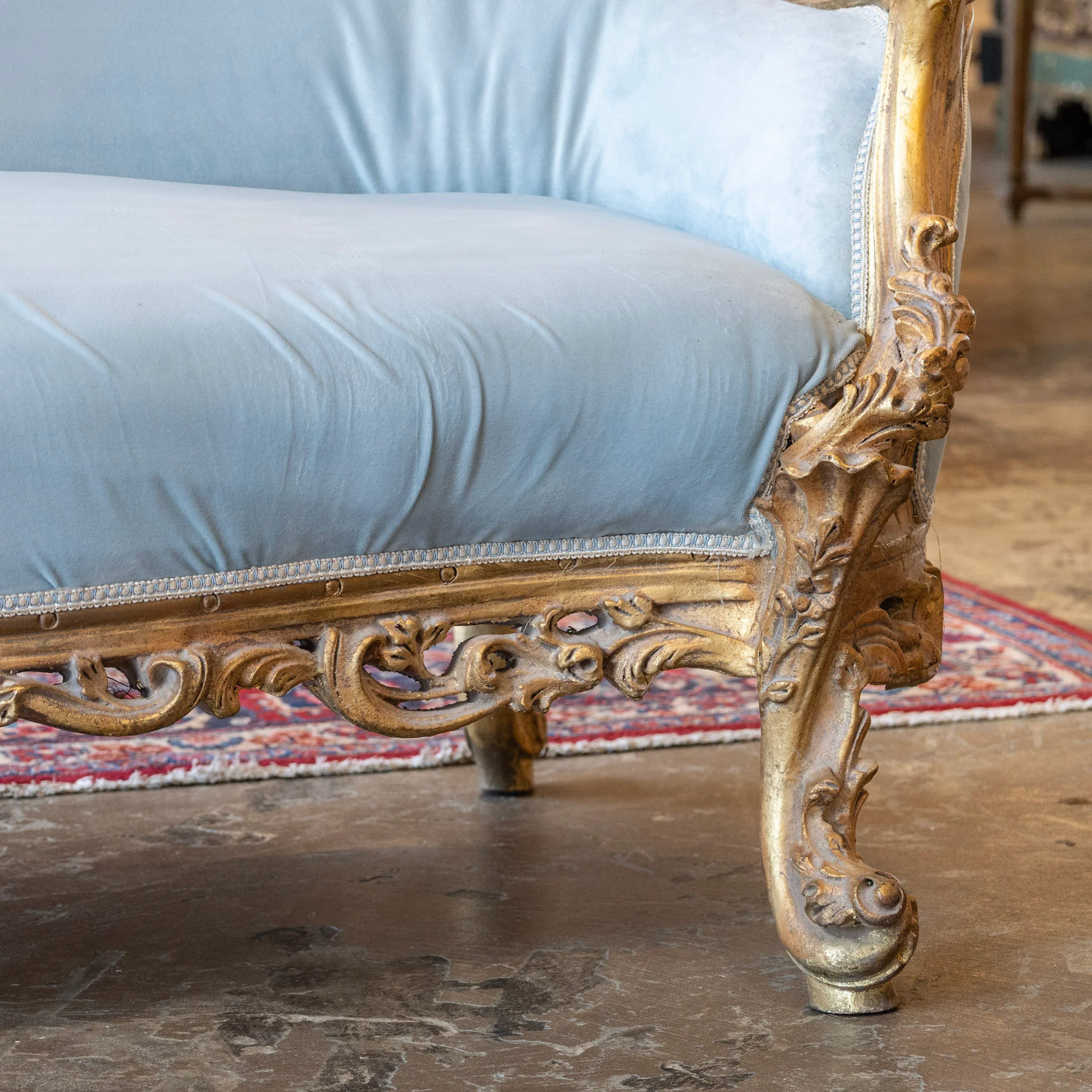 Louis Gilded XV Sofa – Baby Blue Velvet Upholstery - Image 6