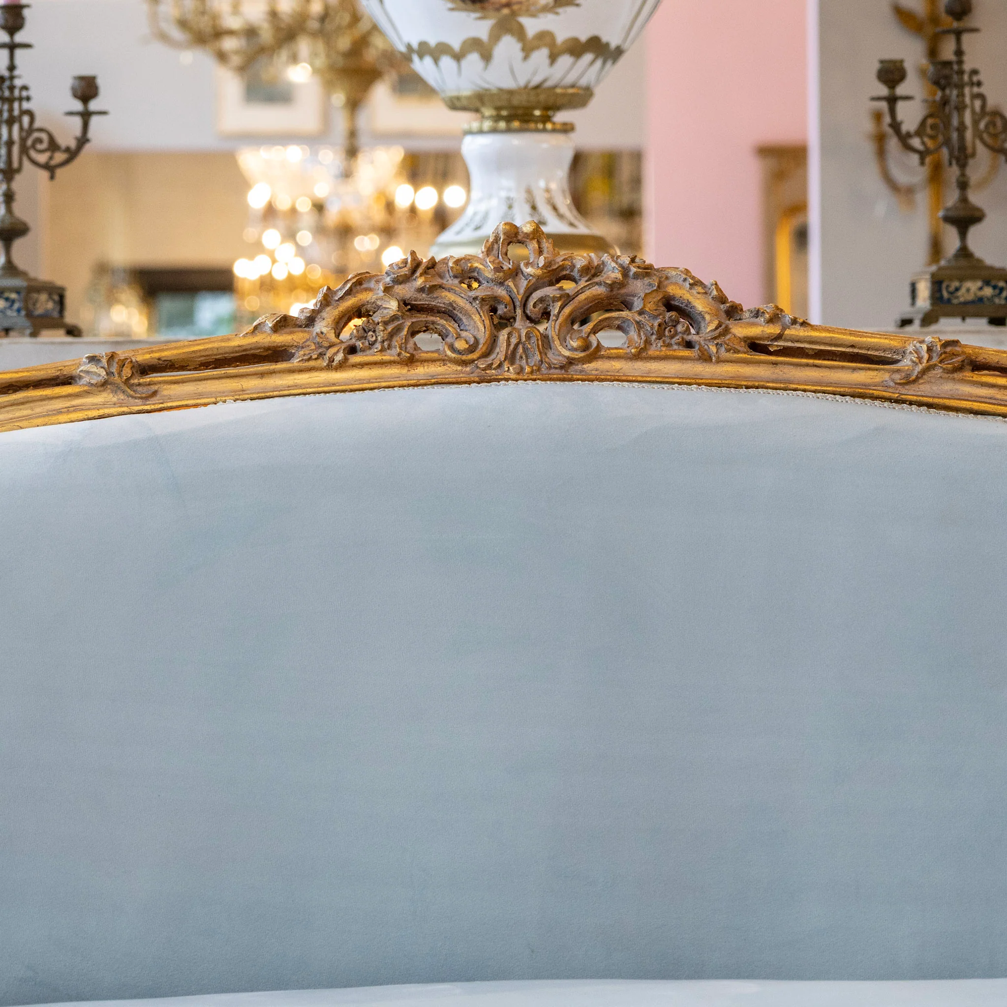 Louis Gilded XV Sofa – Baby Blue Velvet Upholstery - Image 7