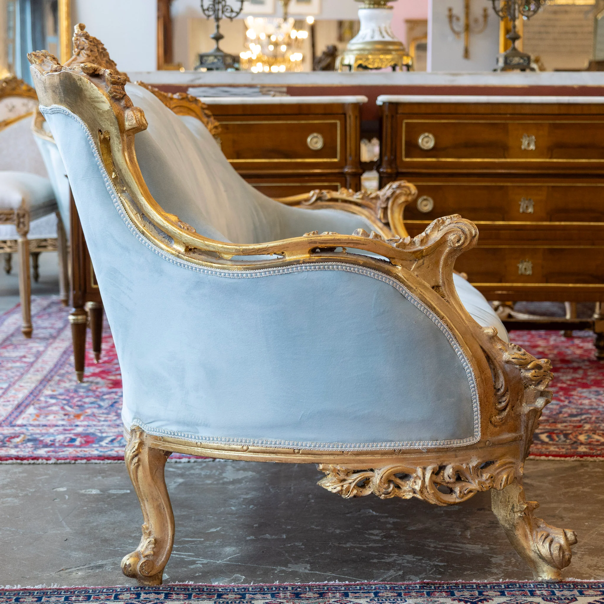 Louis Gilded XV Sofa – Baby Blue Velvet Upholstery - Image 8