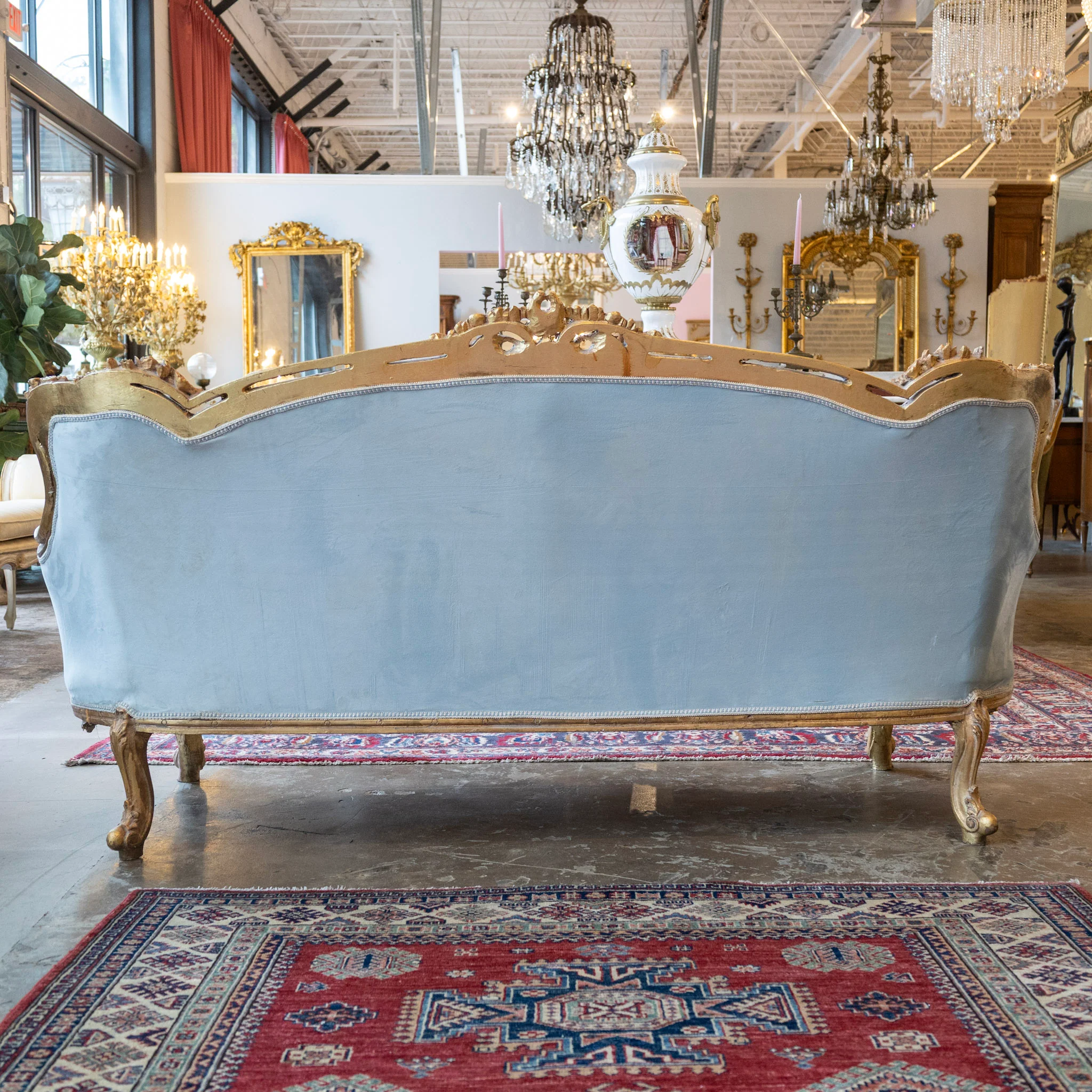 Louis Gilded XV Sofa – Baby Blue Velvet Upholstery - Image 9
