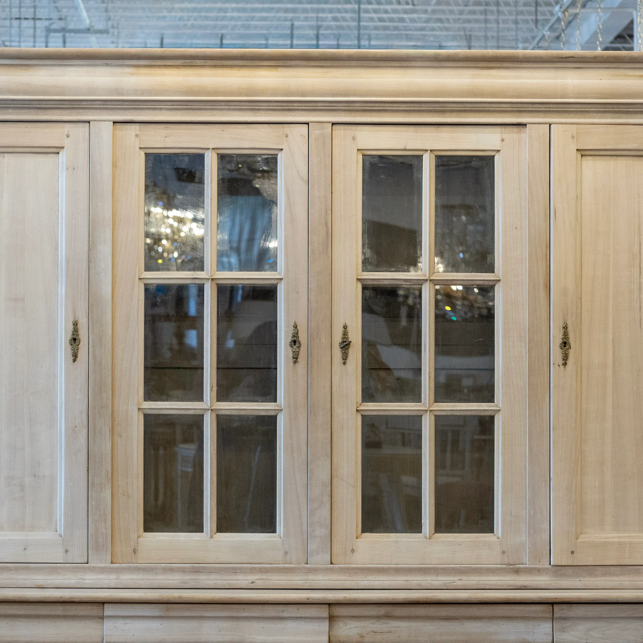 Louis Philippe Breakfront Cupboard – Light Wood Finish with Glass Panel Doors - Image 3