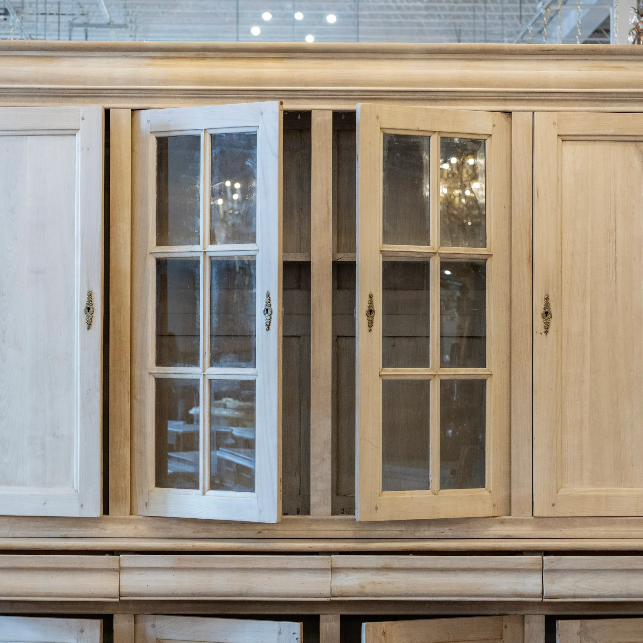 Louis Philippe Breakfront Cupboard – Light Wood Finish with Glass Panel Doors - Image 4