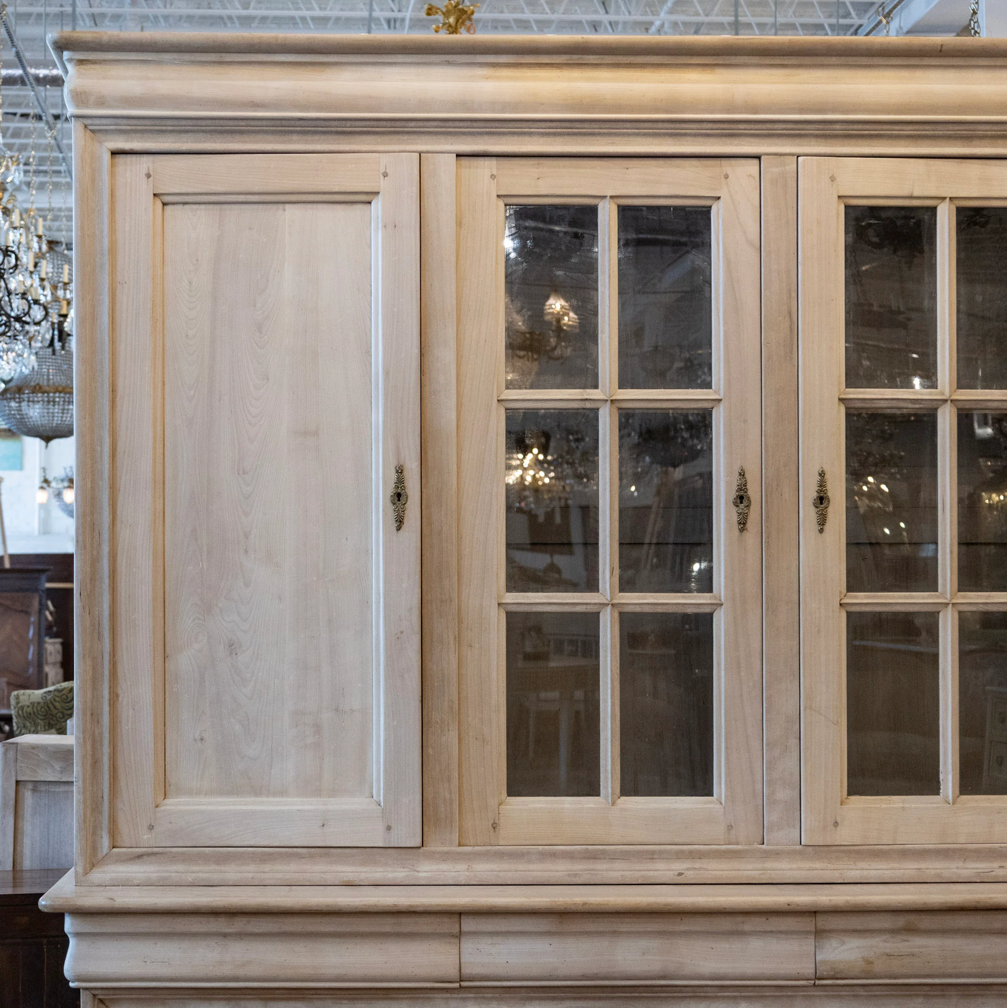 Louis Philippe Breakfront Cupboard – Light Wood Finish with Glass Panel Doors - Image 6