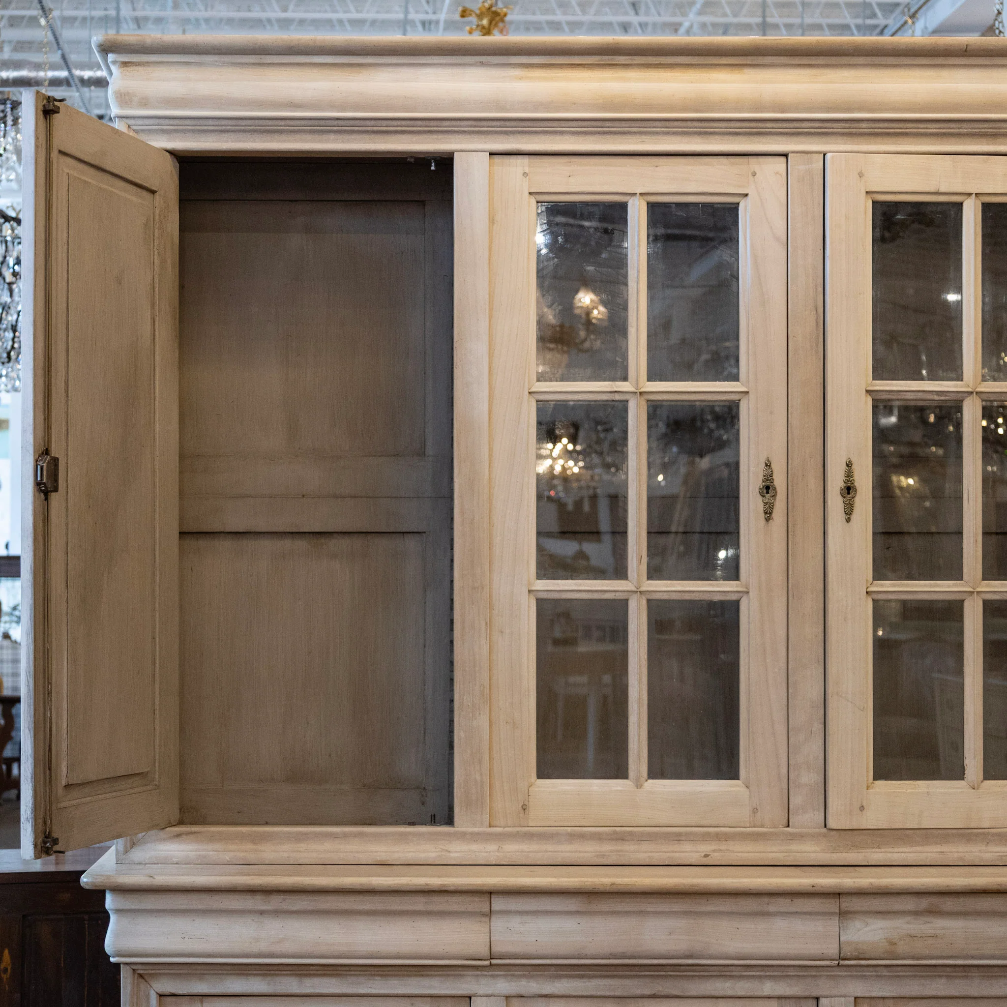 Louis Philippe Breakfront Cupboard – Light Wood Finish with Glass Panel Doors - Image 7