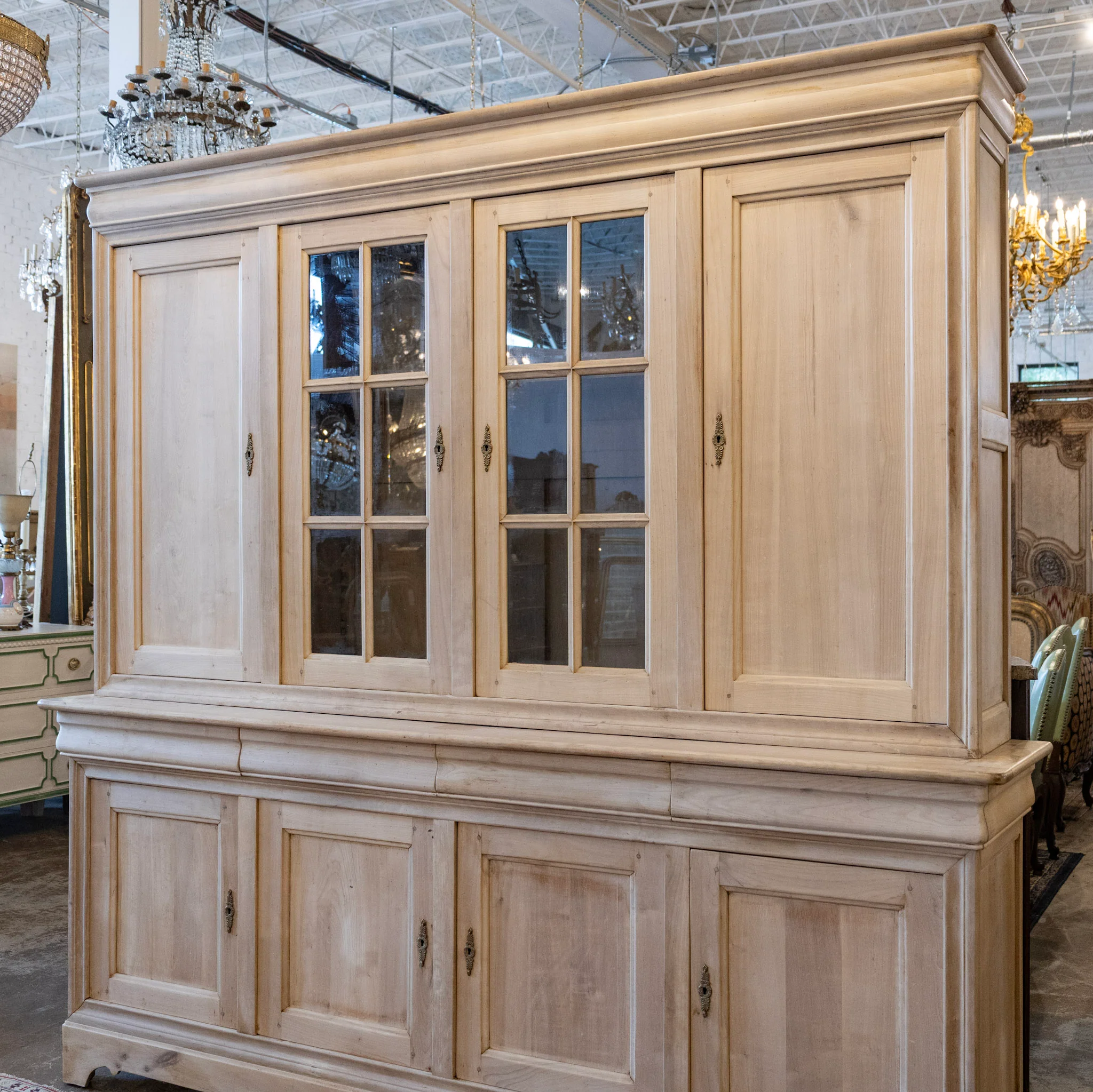 Louis Philippe Breakfront Cupboard – Light Wood Finish with Glass Panel Doors - Image 8