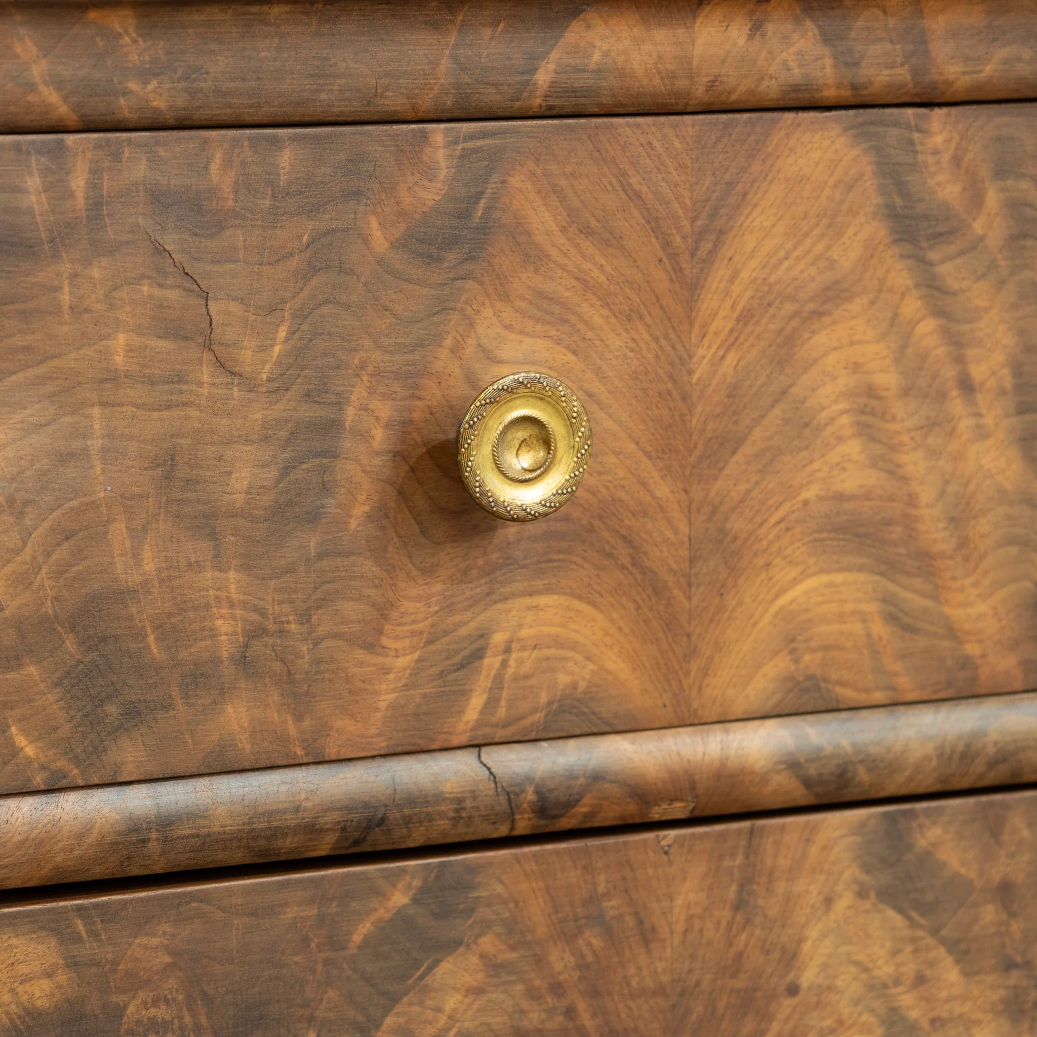 Louis Philippe Burl Wood Chest – Black Marble Top & Brass Hardware - Image 7