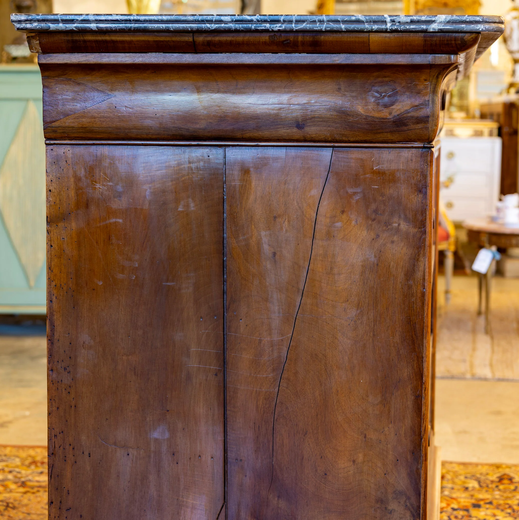 Louis Philippe Burl Wood Chest – Black Marble Top & Keyhole Detail - Image 5