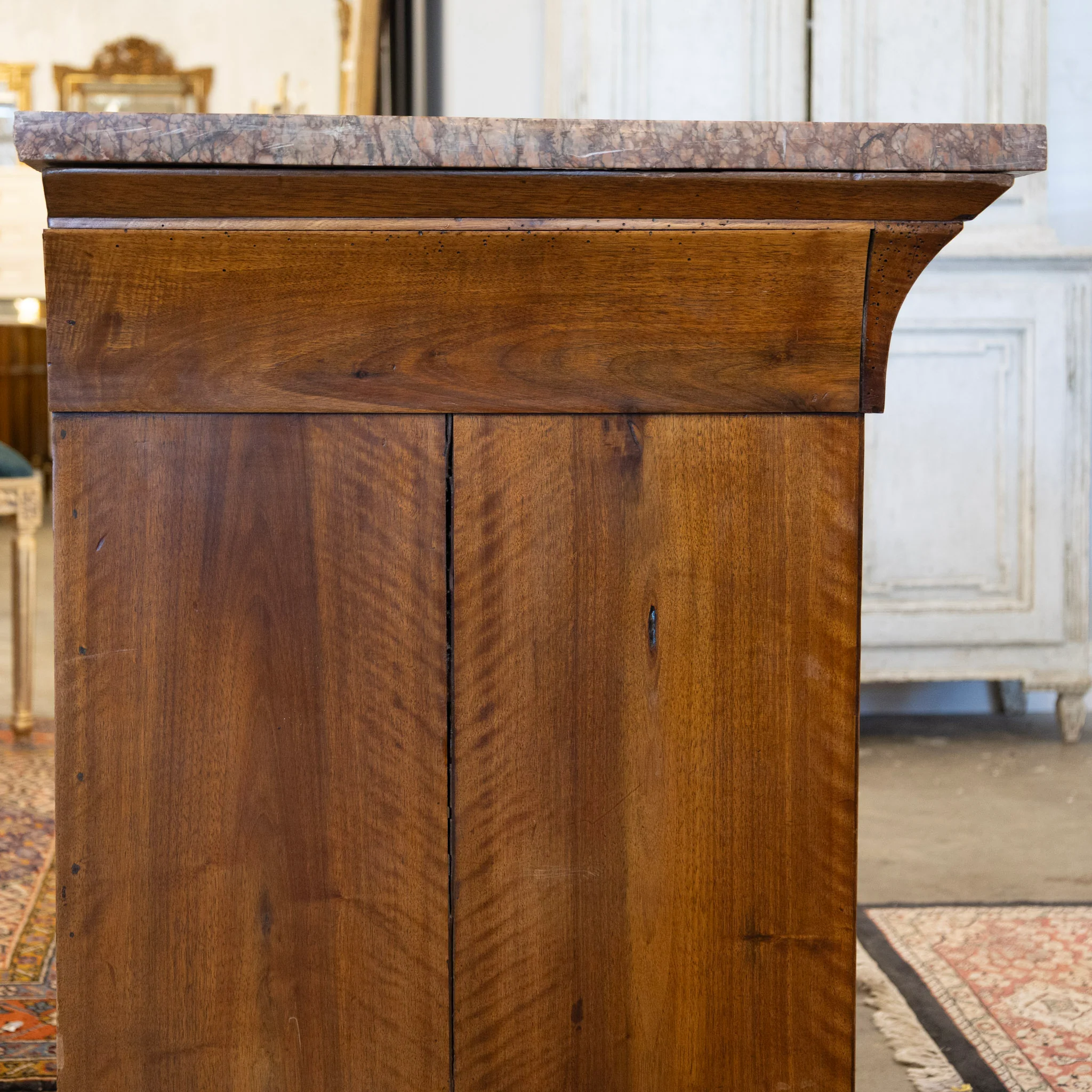 Louis Philippe Burl Wood Chest – Rounded Feet & Breccia Marble Top - Image 9