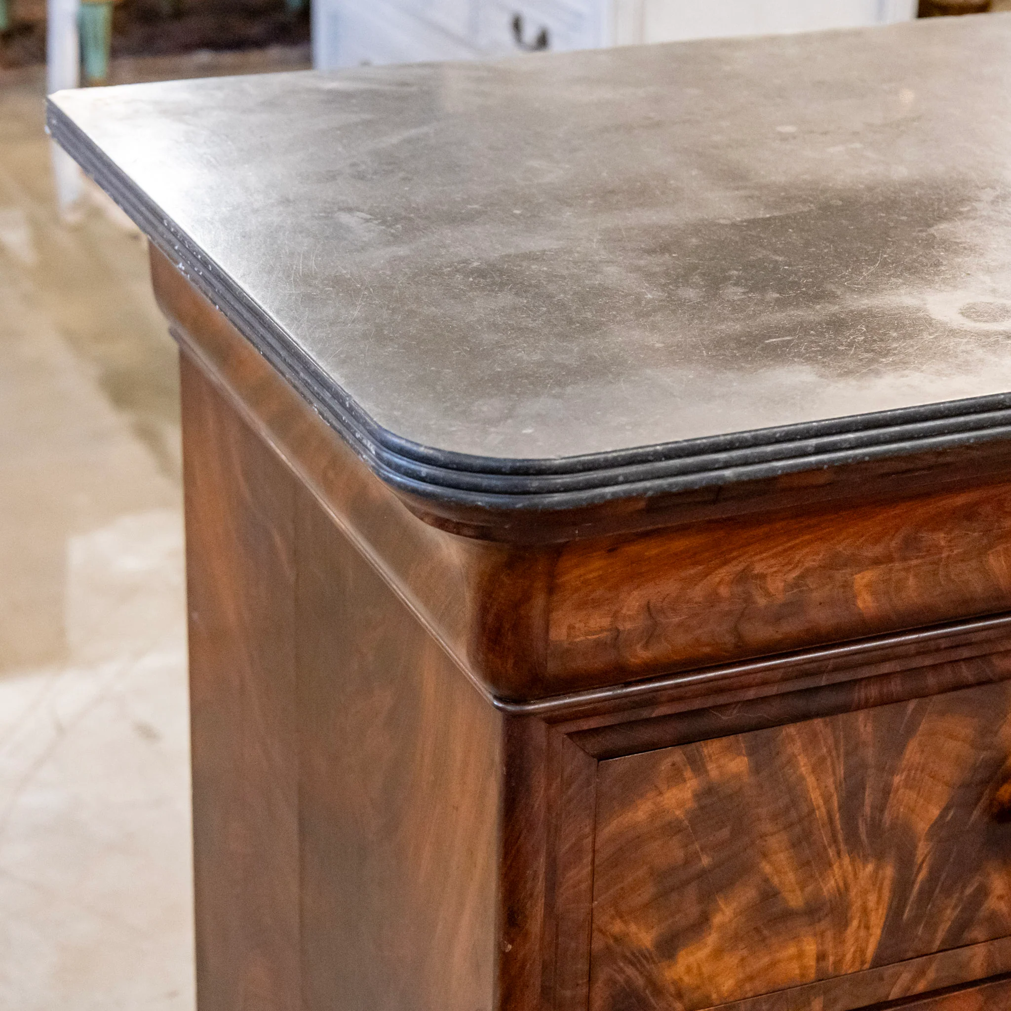 Louis Philippe Burl Wood Chest – Wood Knobs & Black Marble Top - Image 4