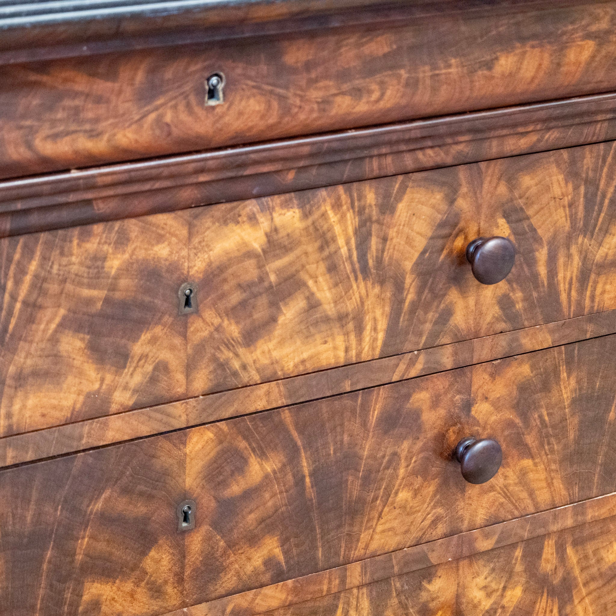 Louis Philippe Burl Wood Chest – Wood Knobs & Black Marble Top - Image 6