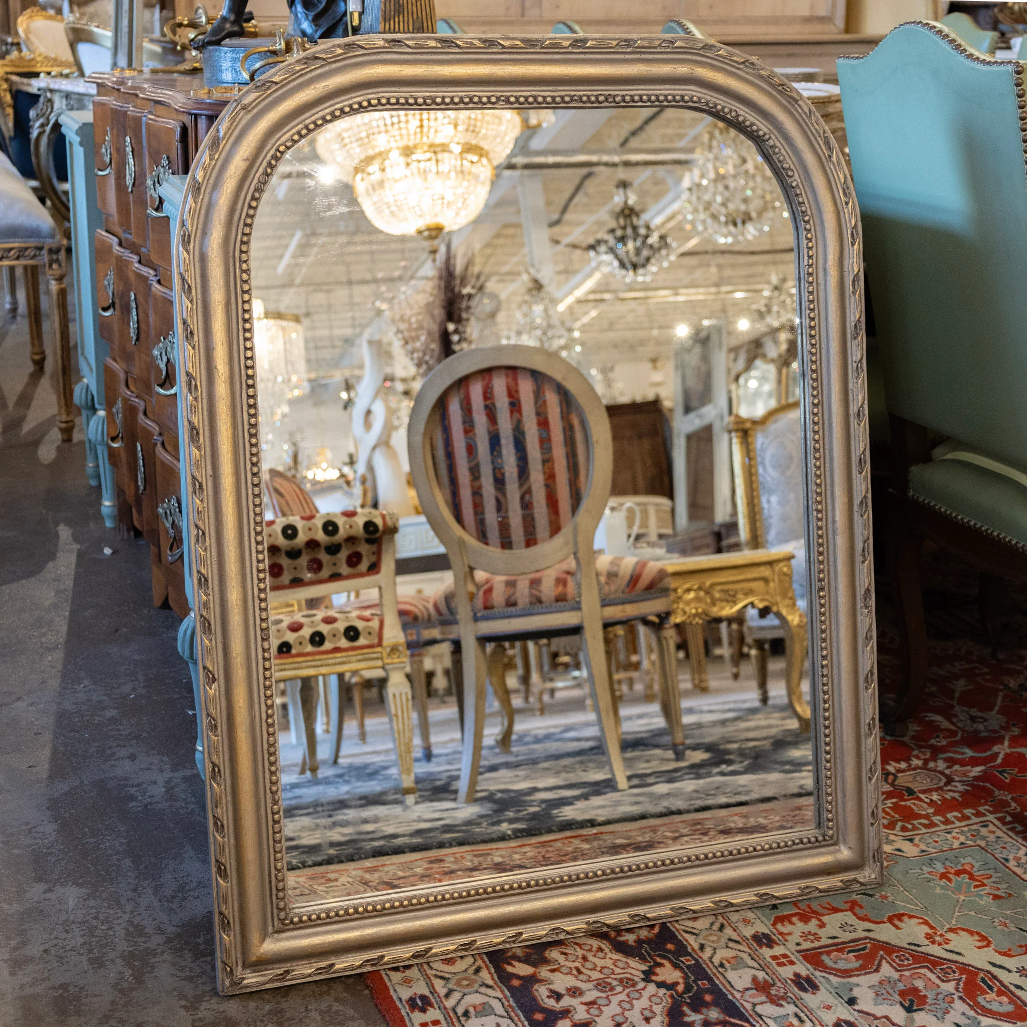 Louis Philippe Champagne Finish Mirror – Beaded & Rope Carved Trim