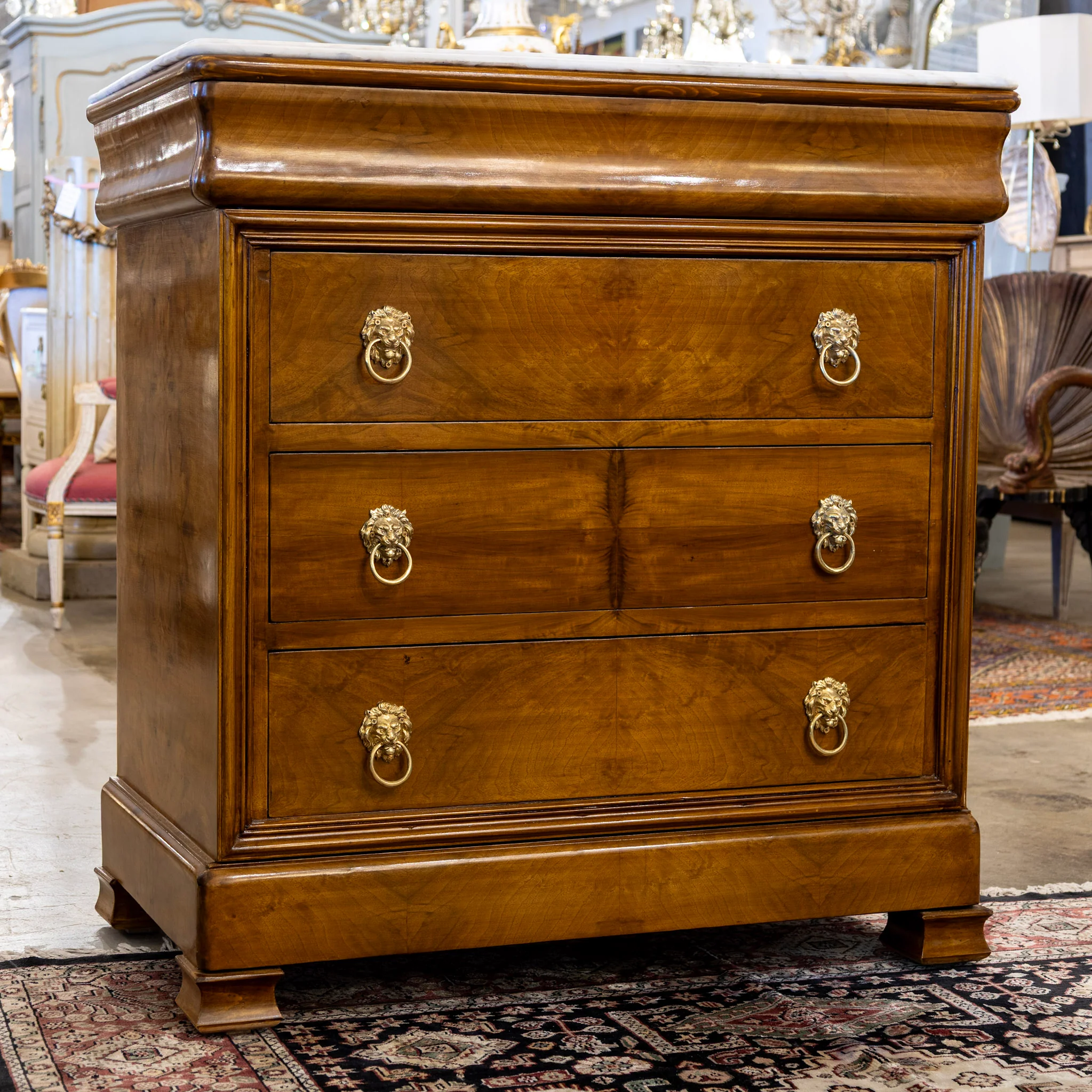 Louis Philippe Chest – Brass Lion Pulls & White Marble Top - Image 3