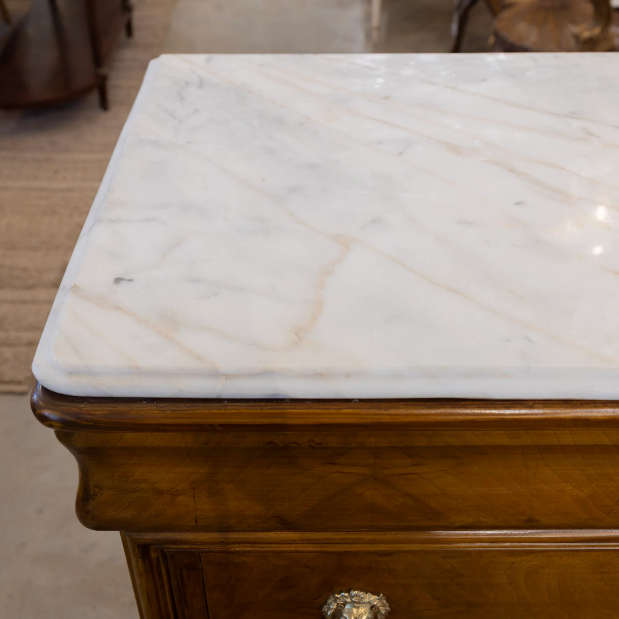 Louis Philippe Chest – Brass Lion Pulls & White Marble Top - Image 5