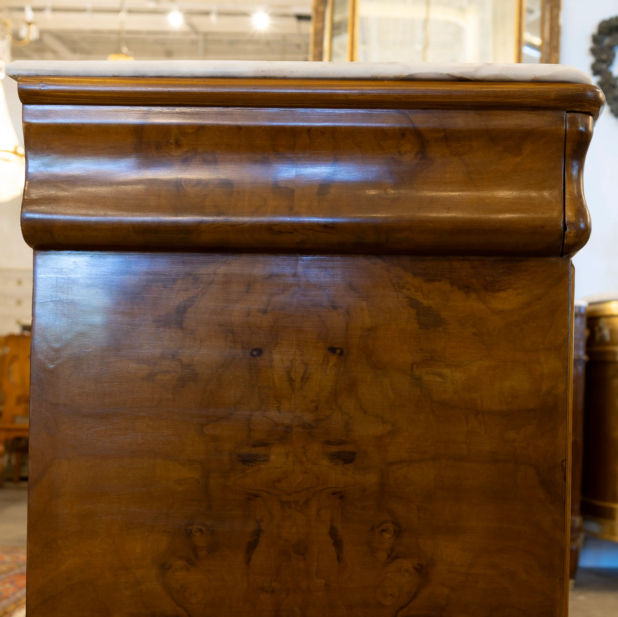 Louis Philippe Chest – Brass Lion Pulls & White Marble Top - Image 6