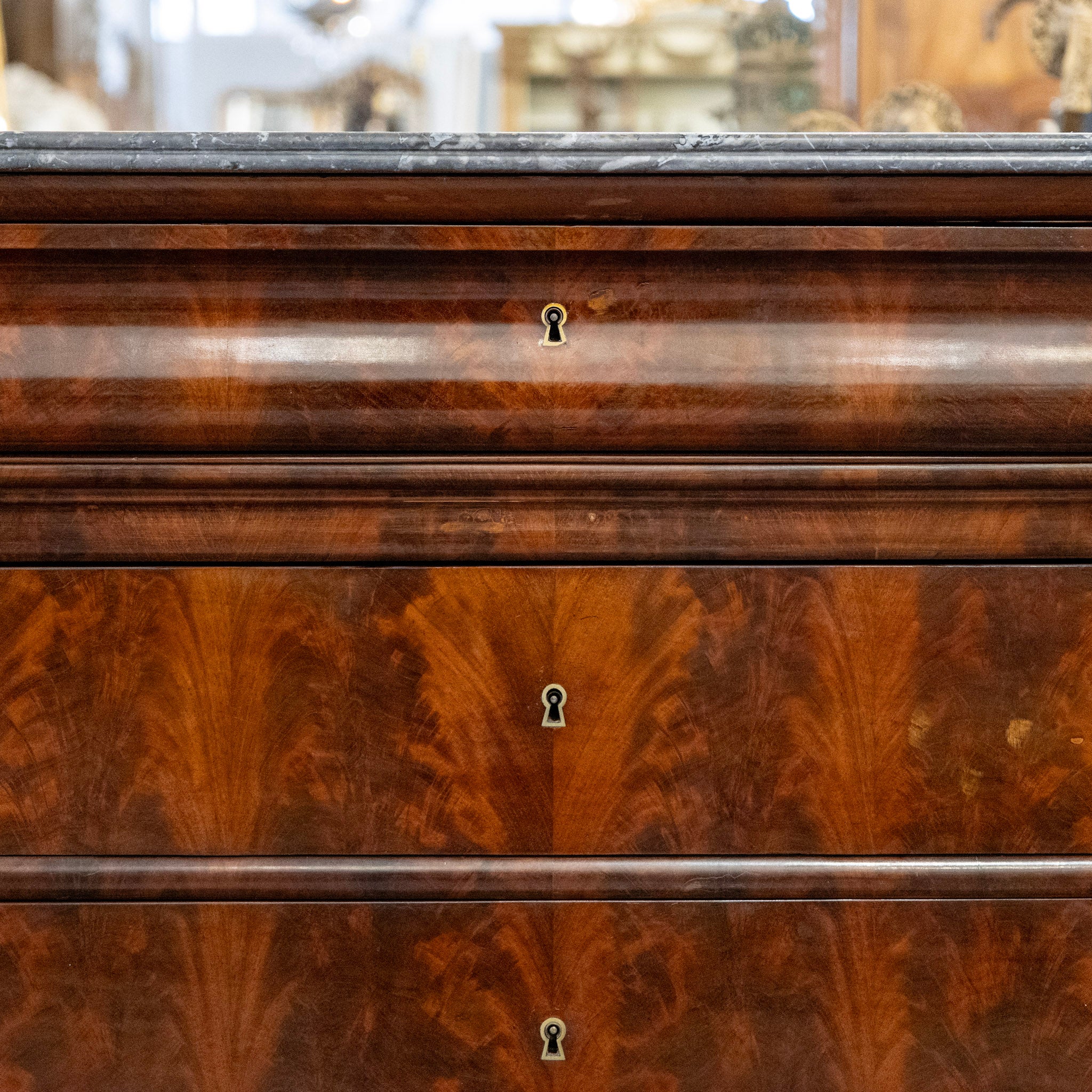 Louis Philippe Curved Burl Wood Chest – Black Marble Top - Image 5