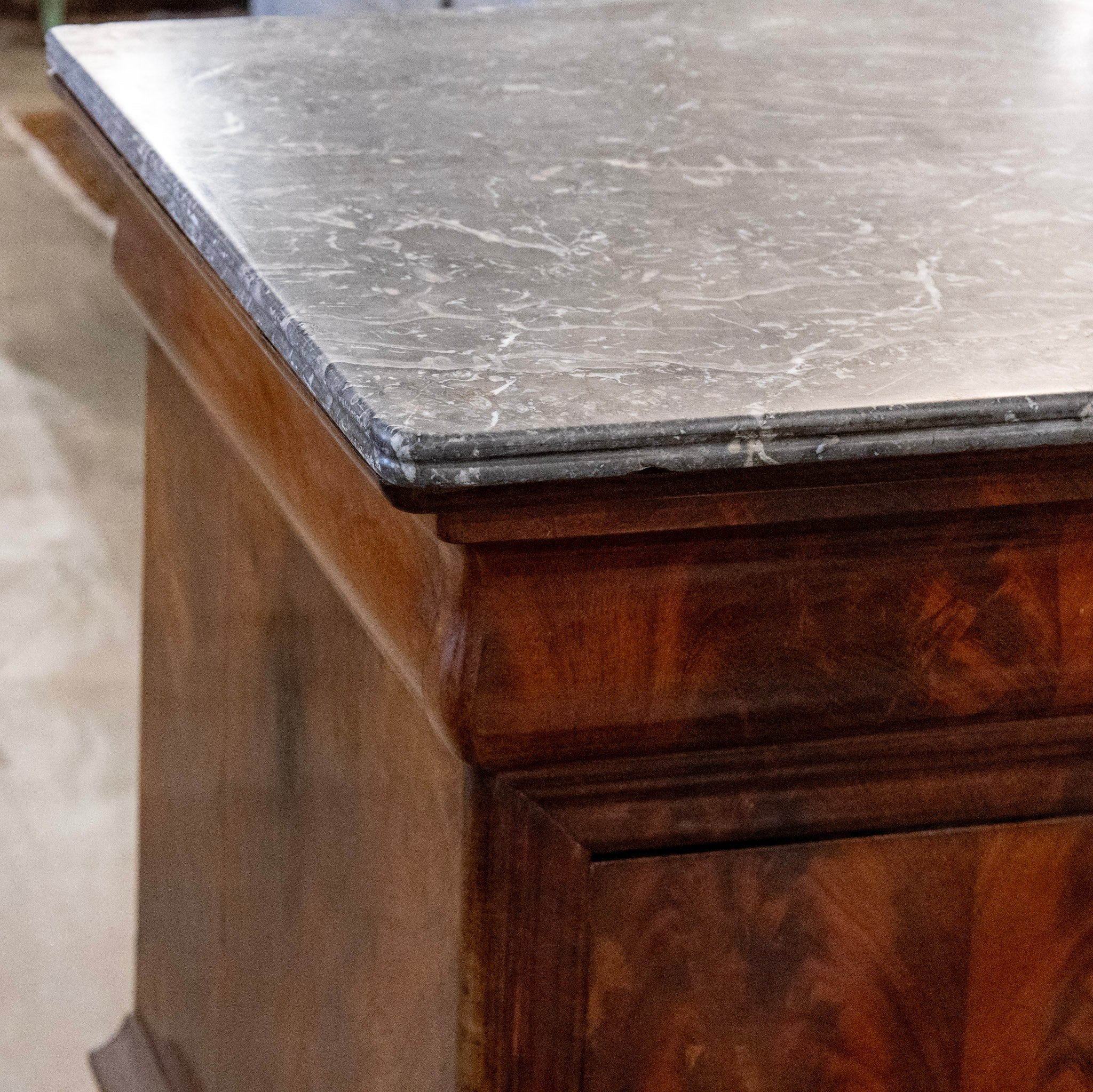 Louis Philippe Curved Burl Wood Chest – Black Marble Top - Image 7