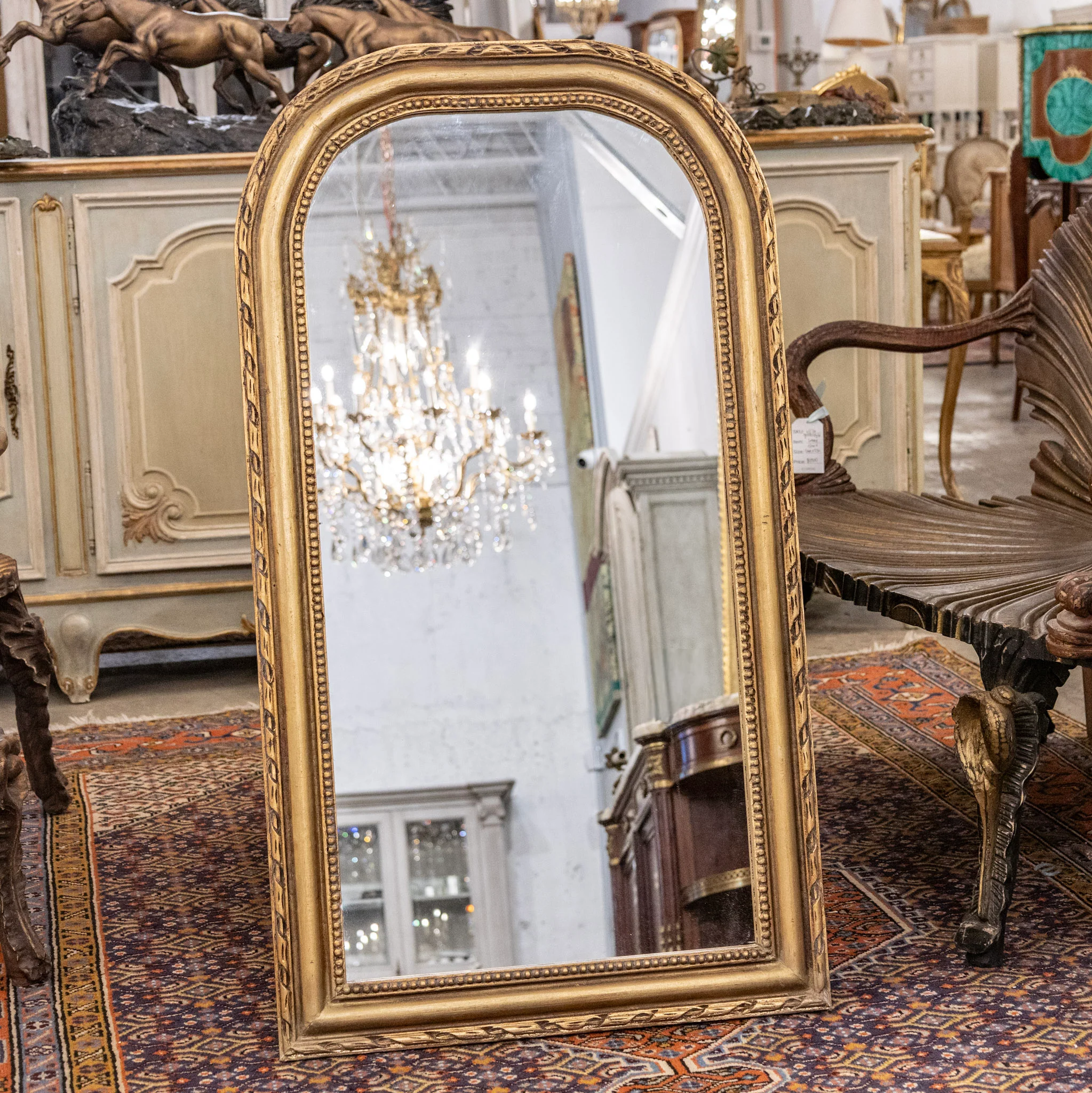 Louis Philippe Narrow Gilded Mirror – Beaded & Rope Carved Trim