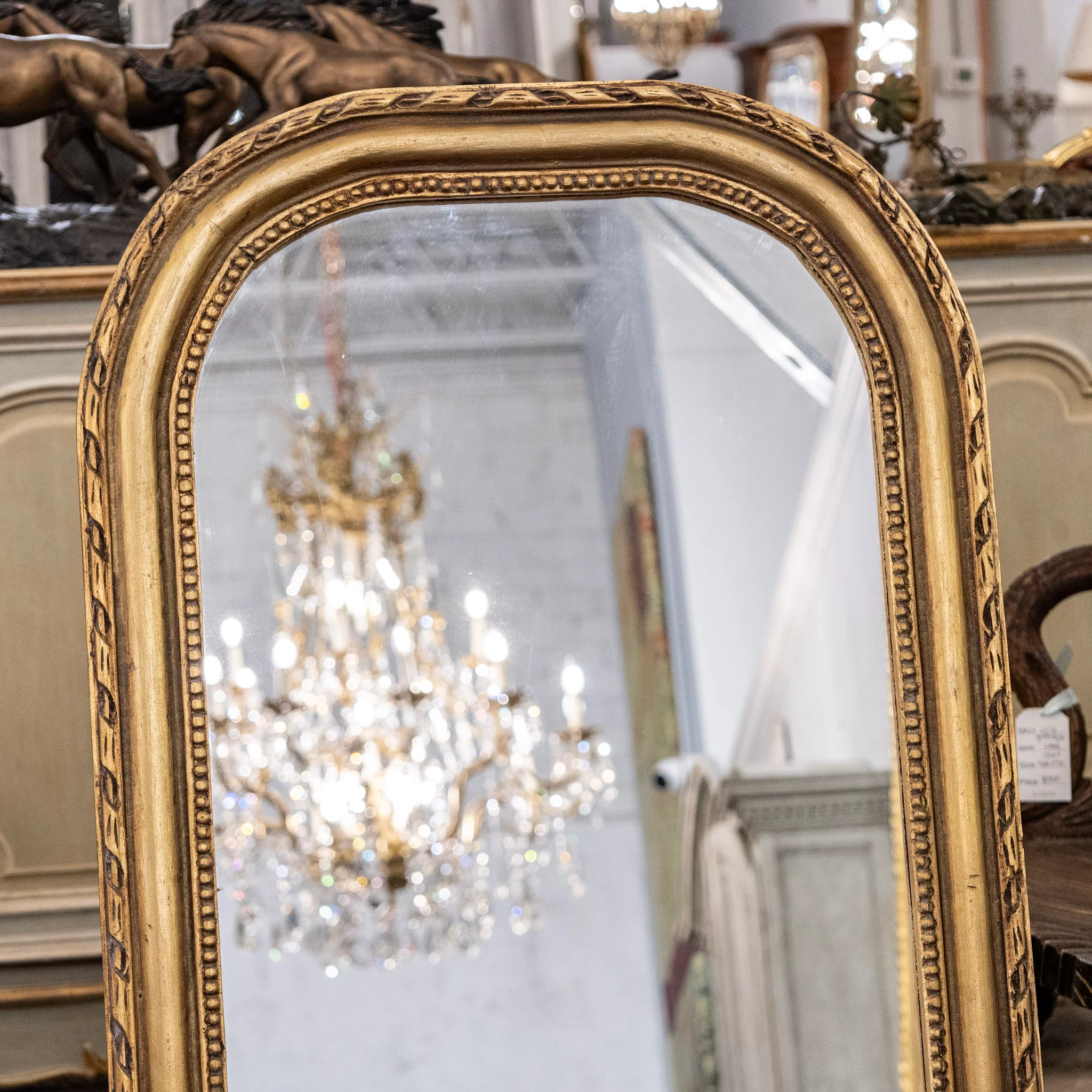 Louis Philippe Narrow Gilded Mirror – Beaded & Rope Carved Trim - Image 2