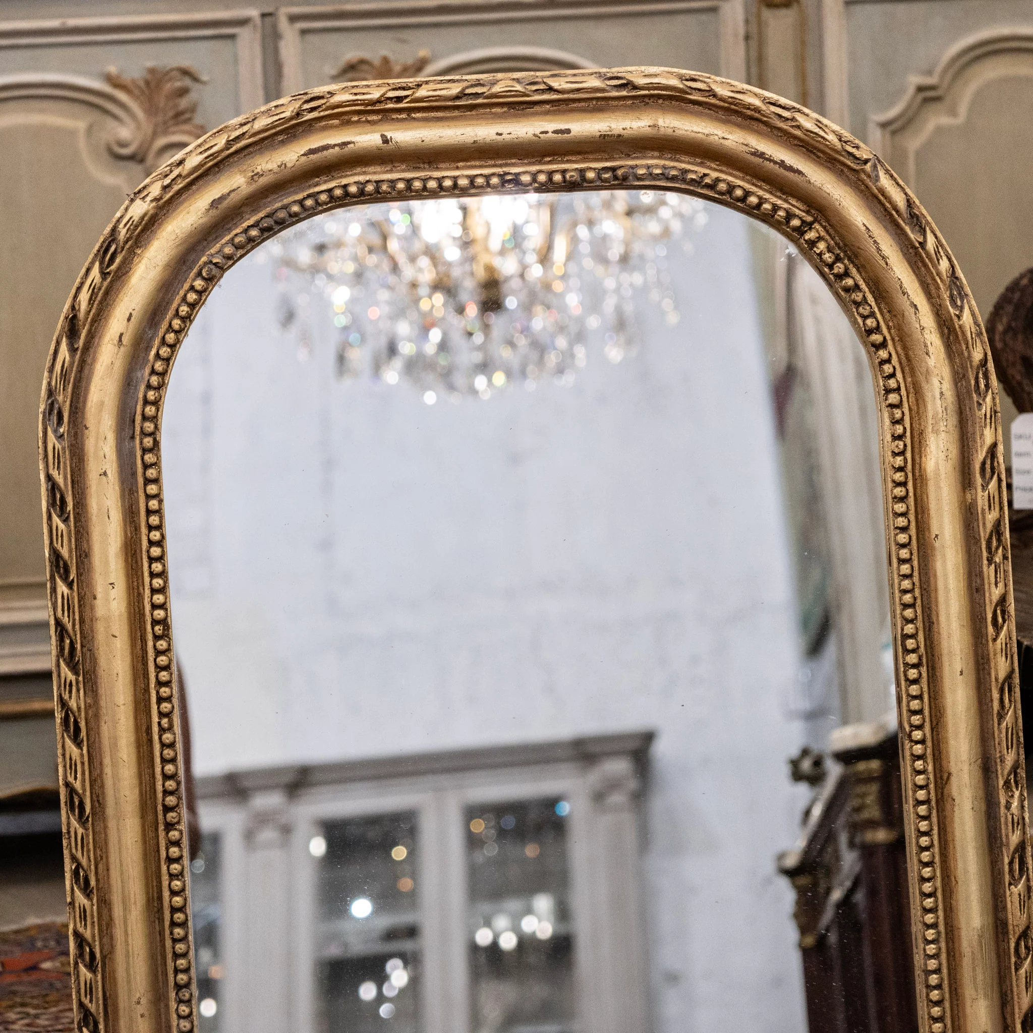 Louis Philippe Gilded Mirror – Beaded & Rope Carved Trim - Image 2