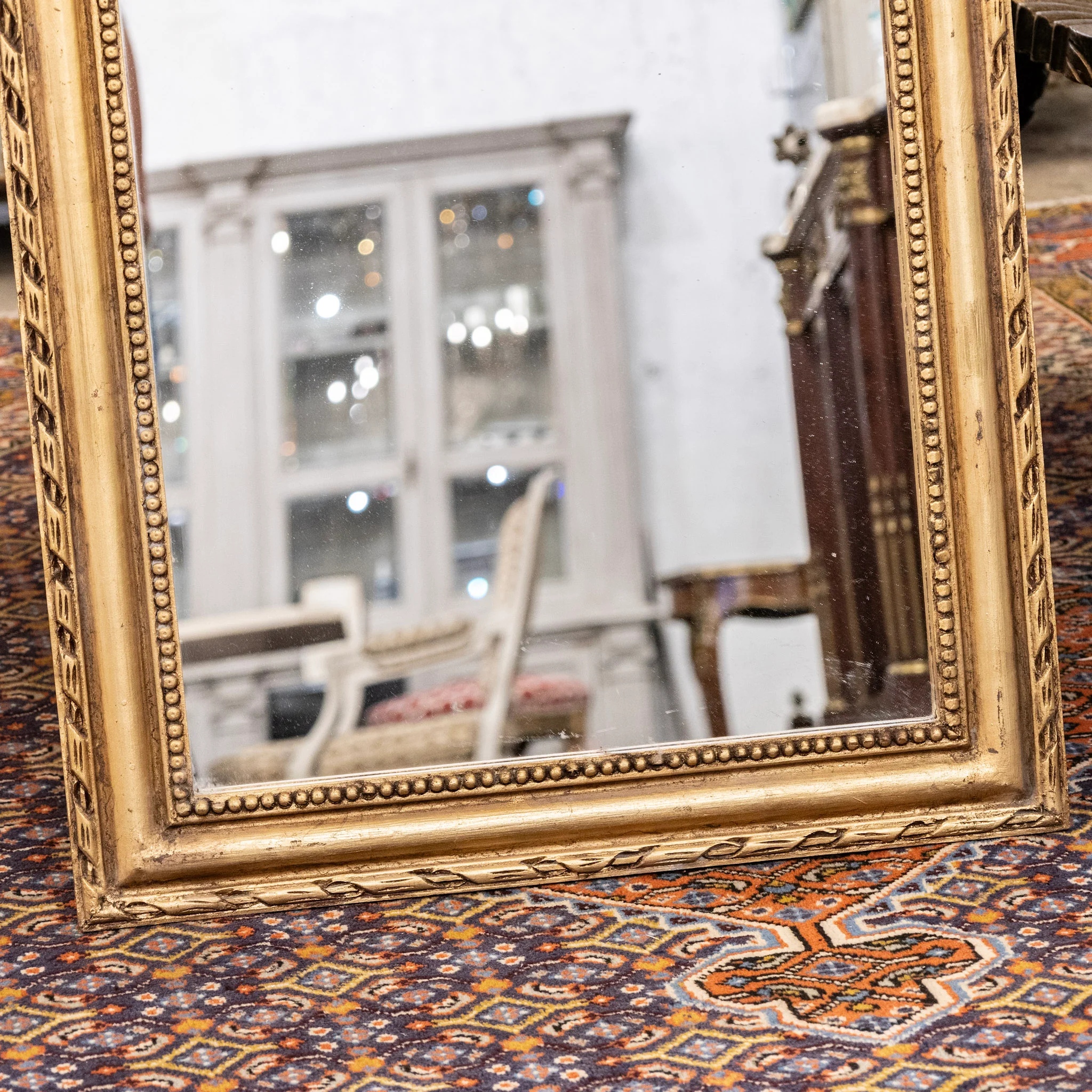 Louis Philippe Gilded Mirror – Beaded & Rope Carved Trim - Image 3