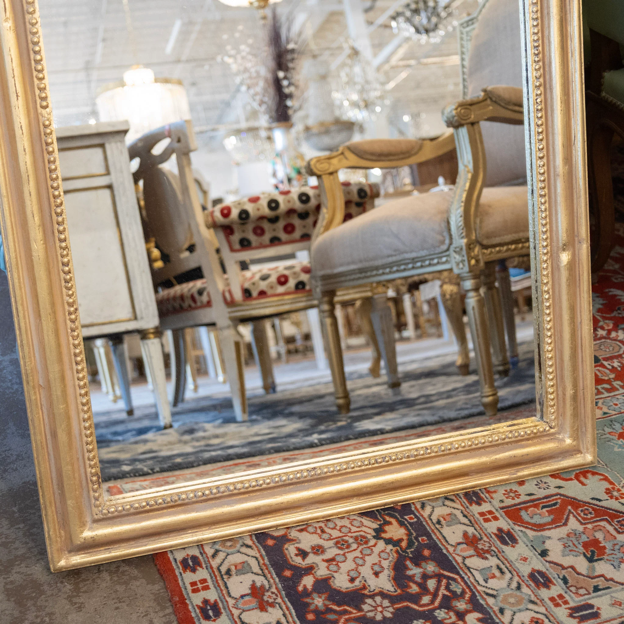 Louis Philippe Gilded Mirror – Wide Rectangular Frame with Beaded Trim - Image 3