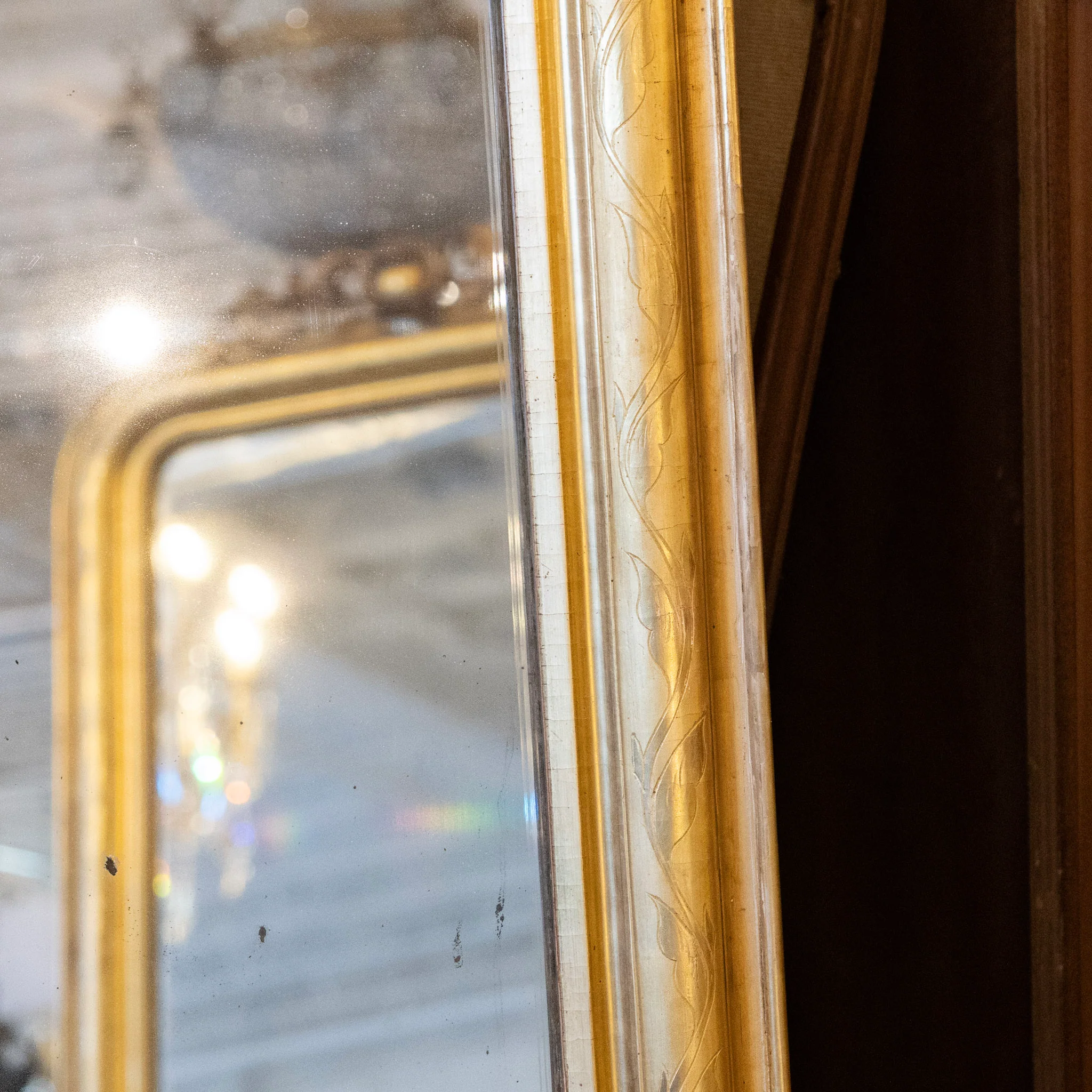 Louis Philippe Gilded Mirror with Floral Trim & Carved Crest - Image 5