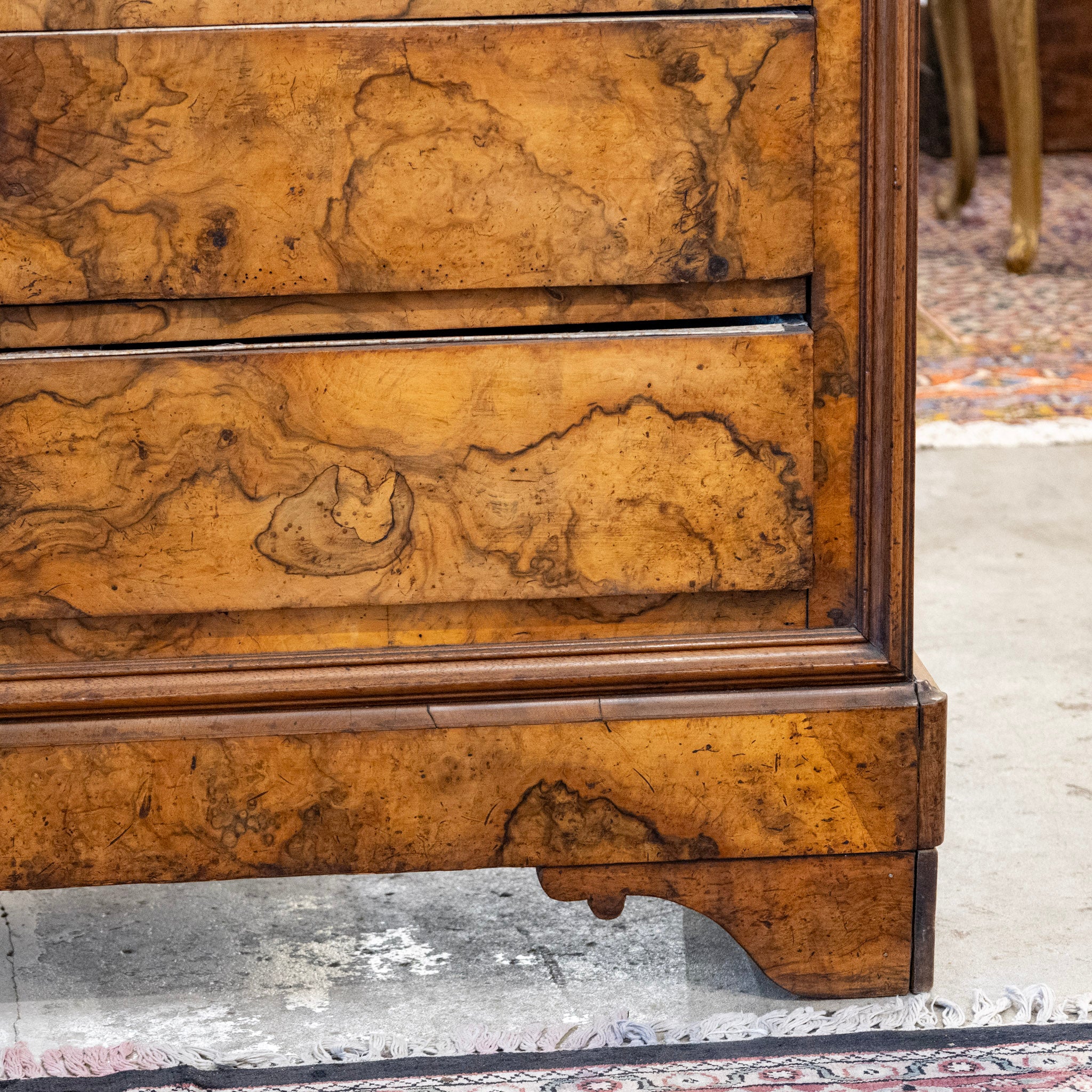 Louis Philippe Marbled Burl Wood Chest – Black Marble Top - Image 7