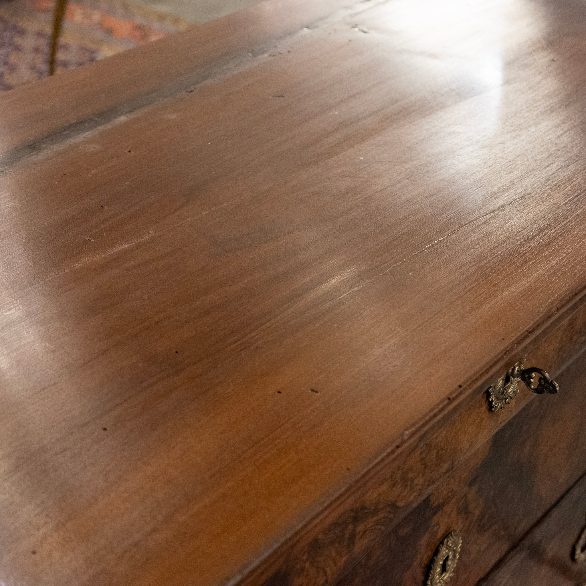 Louis Philippe Marbled Burl Wood Chest – Ornate Pulls - Image 12