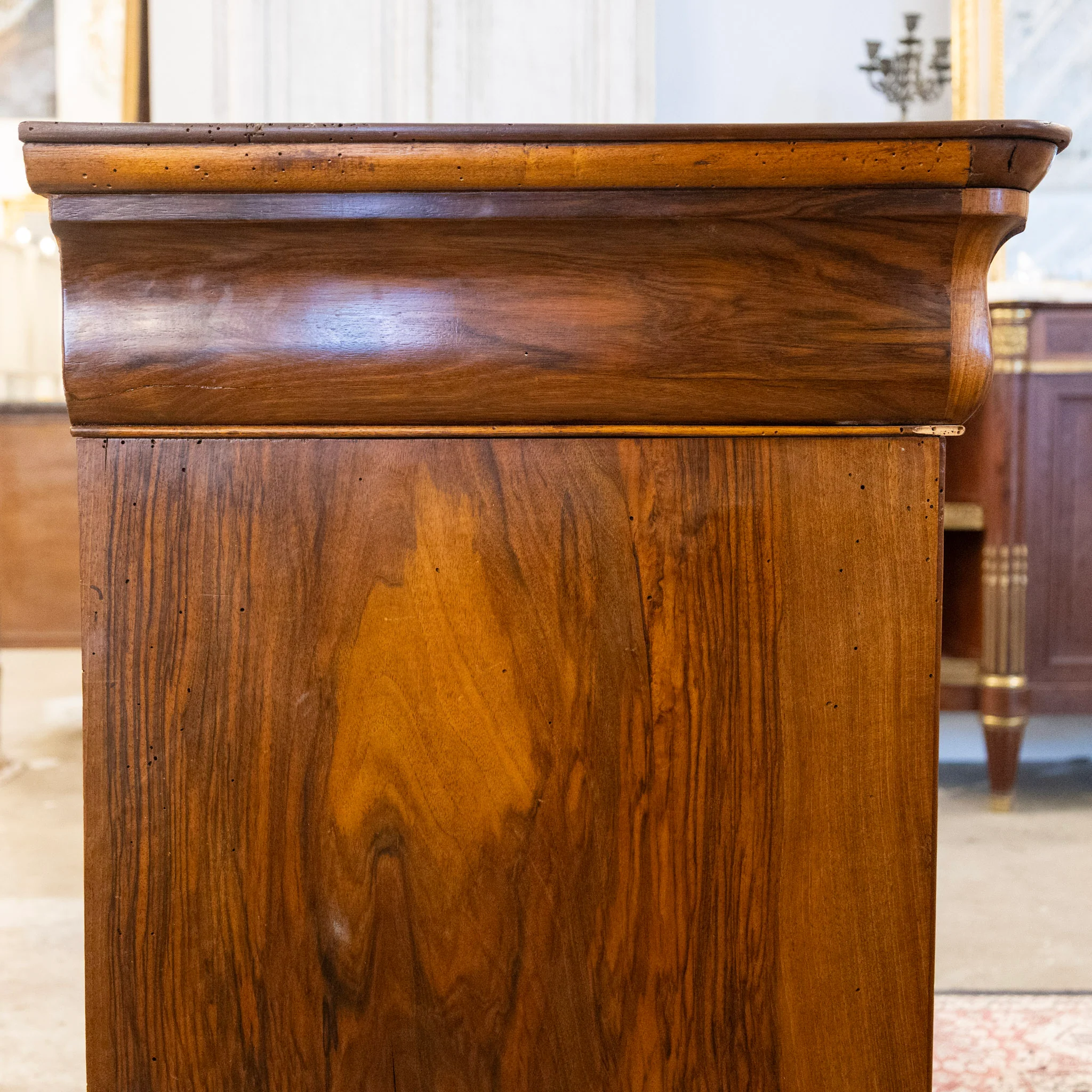 Louis Philippe Marbled Burl Wood Chest – Ornate Pulls - Image 14