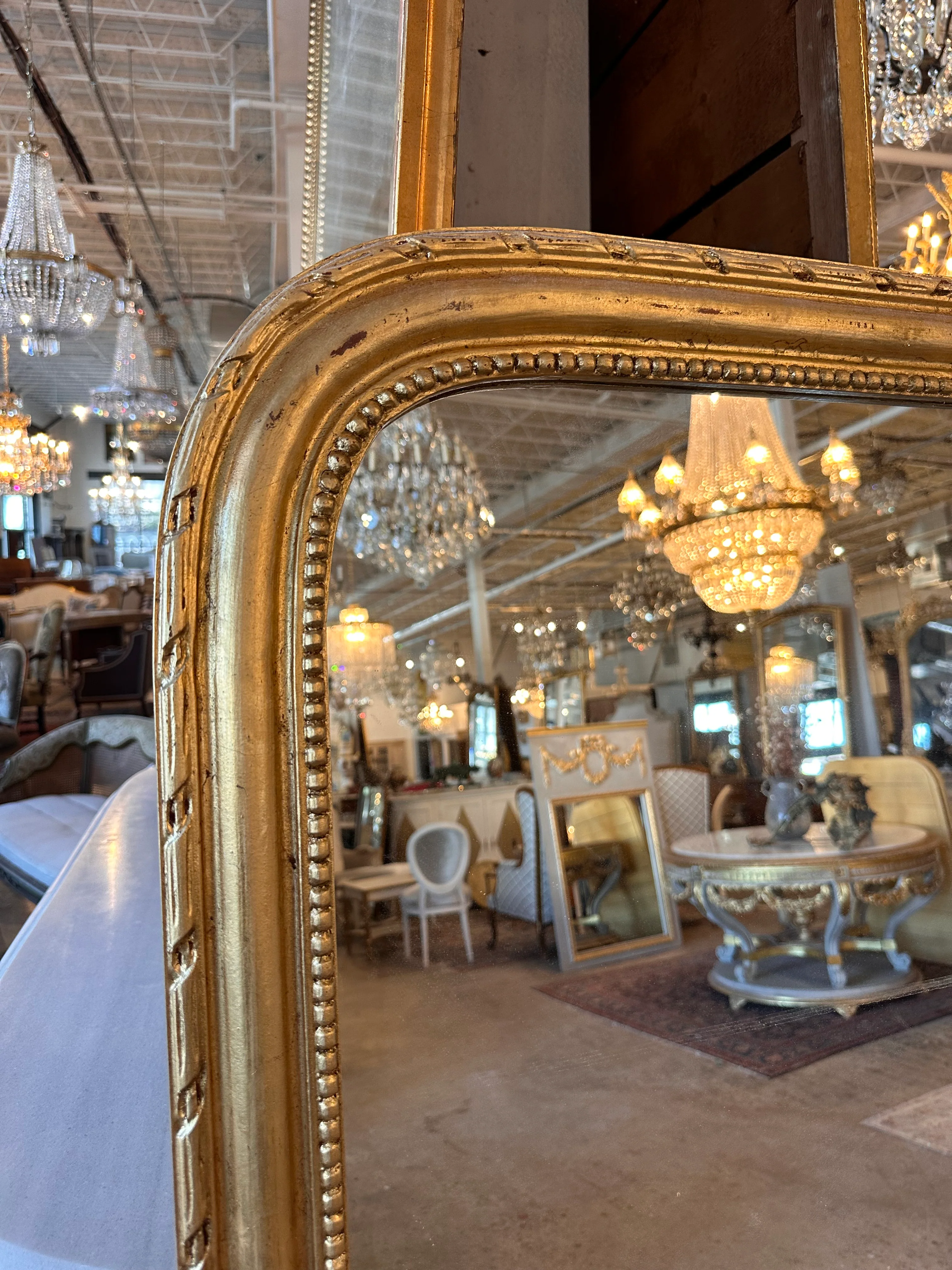 Tall Gold Louis Philippe Mirror with Beaded Trim - Image 3
