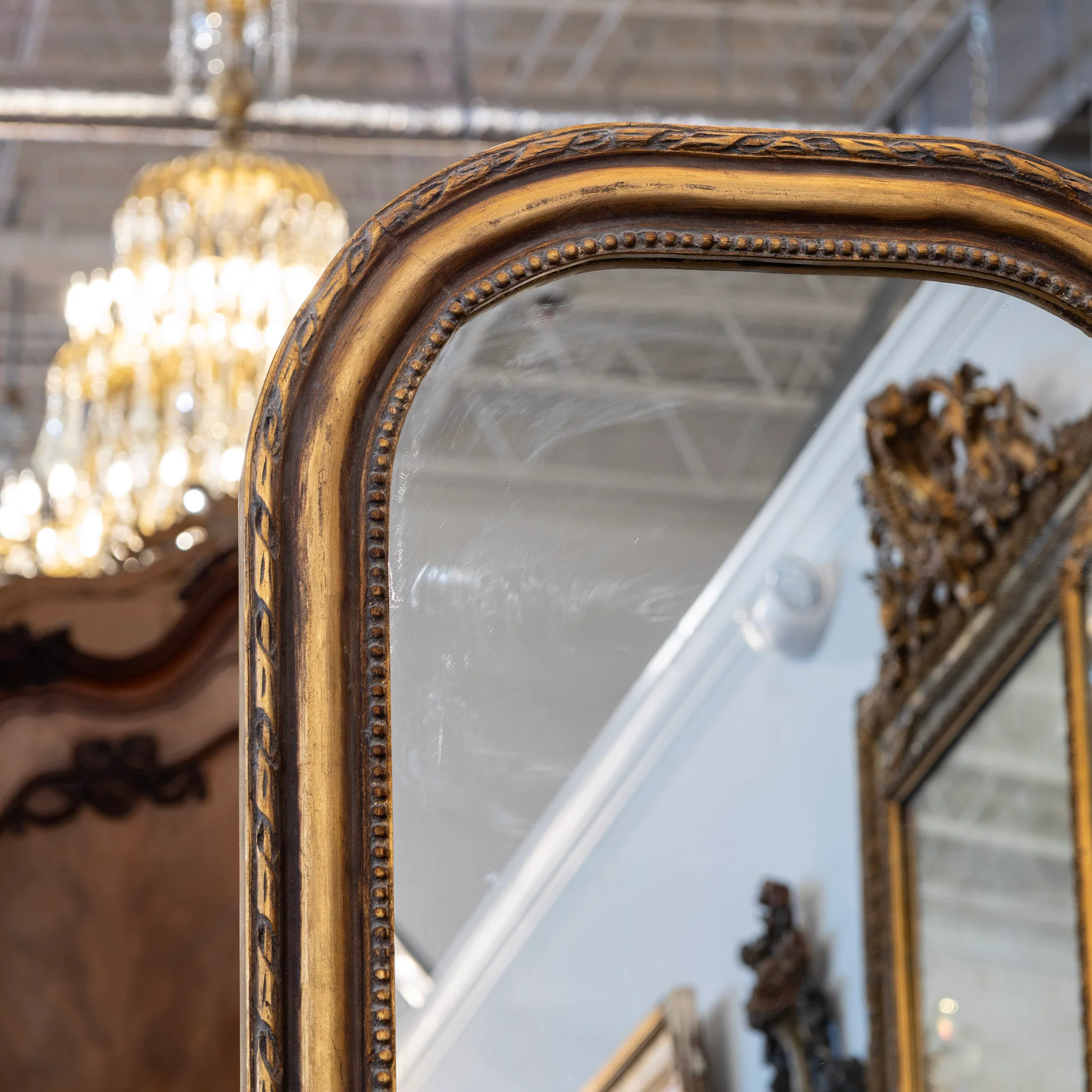 Louis Philippe Mirror – Tall Gold Frame with Rope & Beaded Trim - Image 3