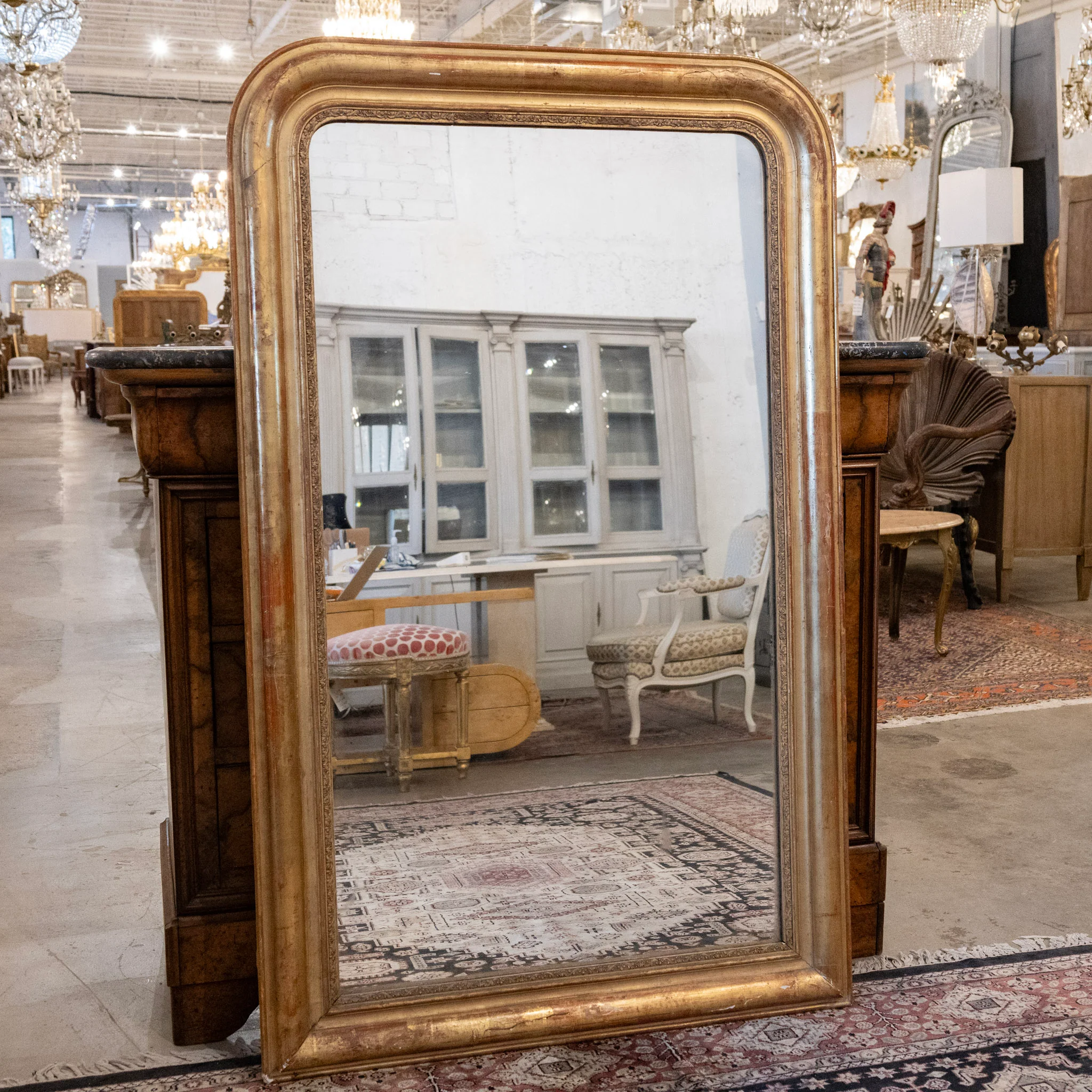 Louis Philippe Rounded Gilded Mirror with Aged Patina