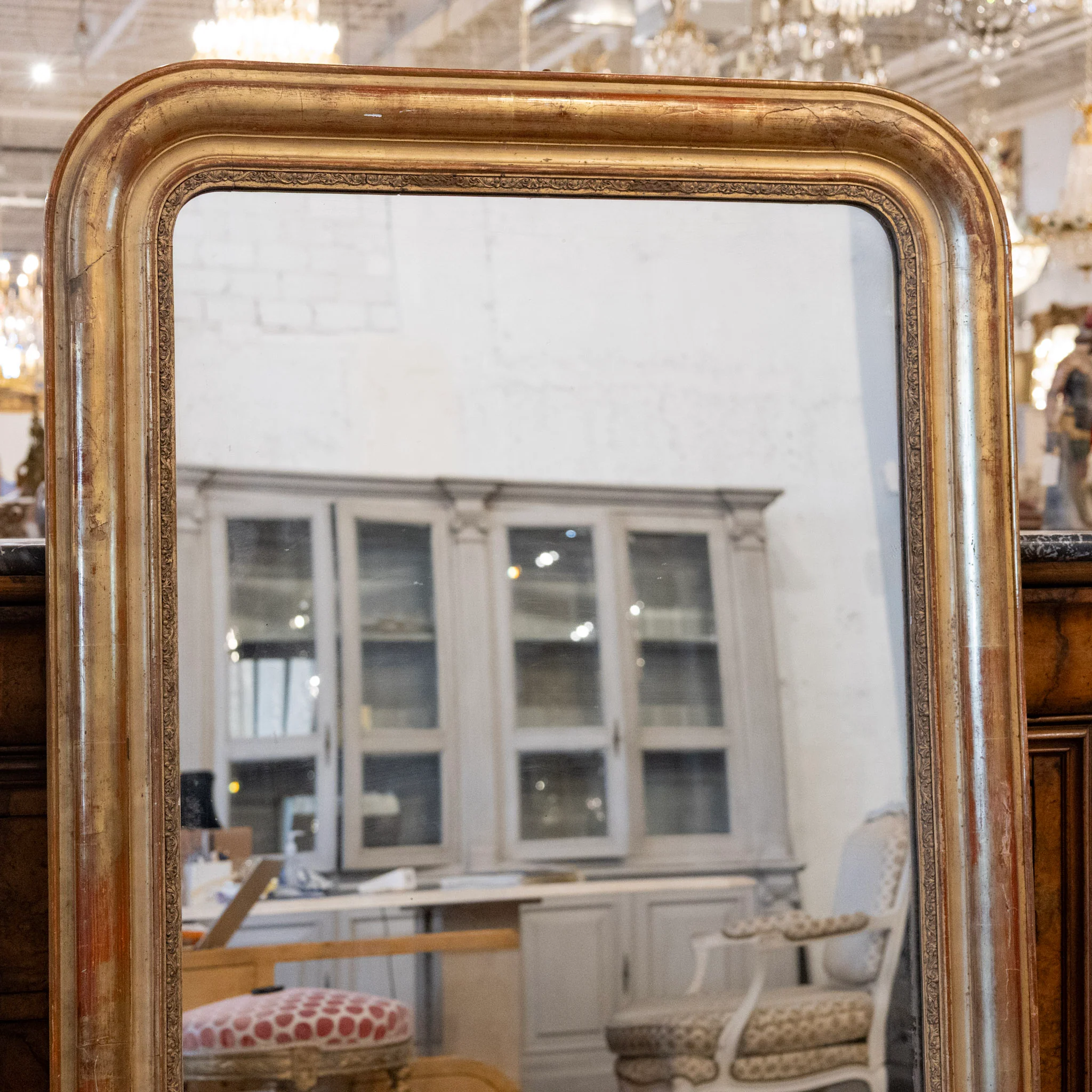 Louis Philippe Rounded Gilded Mirror with Aged Patina - Image 2
