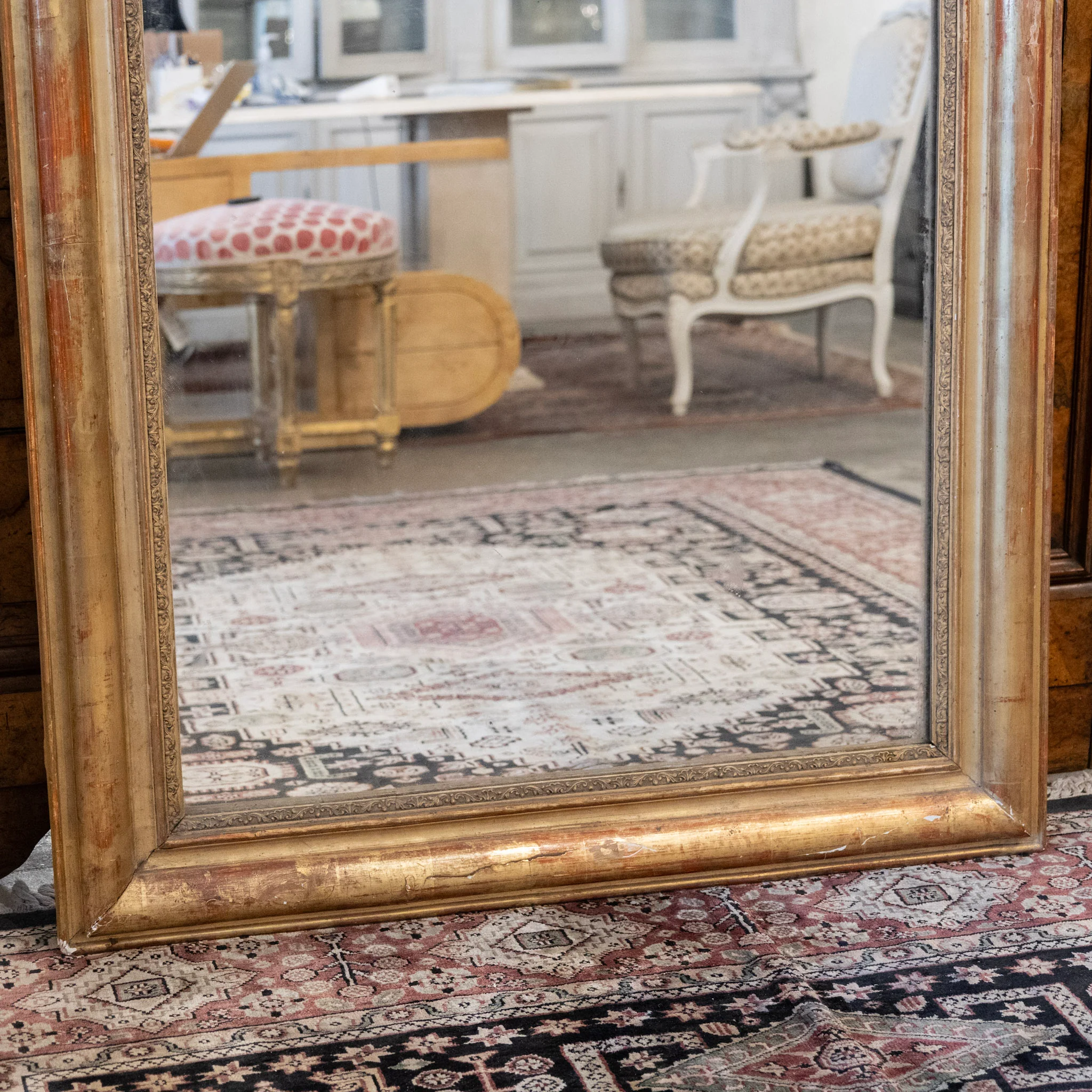 Louis Philippe Rounded Gilded Mirror with Aged Patina - Image 3