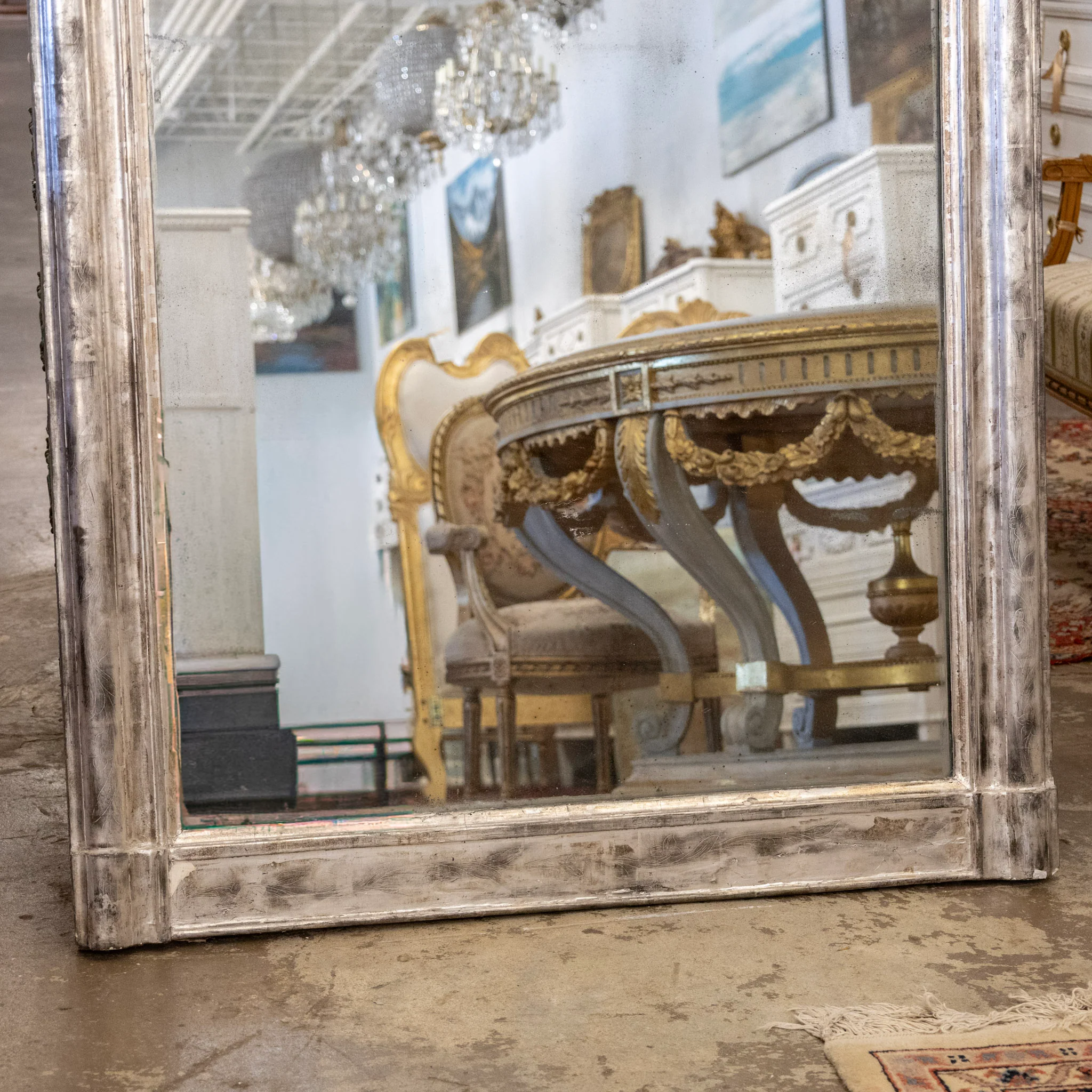 Louis Philippe Silver Gilded Floral Trim Mirror – Original Glass & Distressed Patina - Image 3