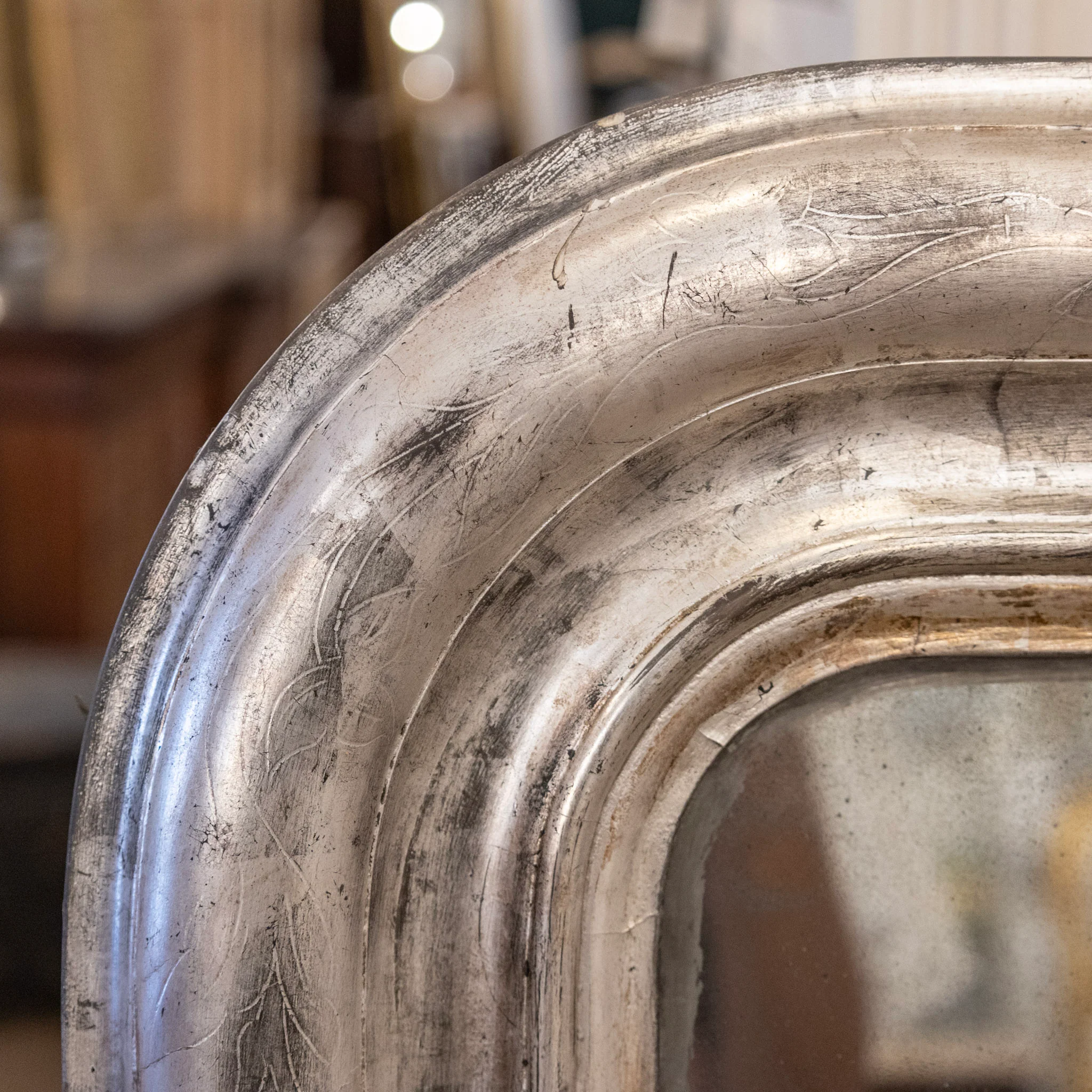 Louis Philippe Silver Gilded Floral Trim Mirror – Original Glass & Distressed Patina - Image 5